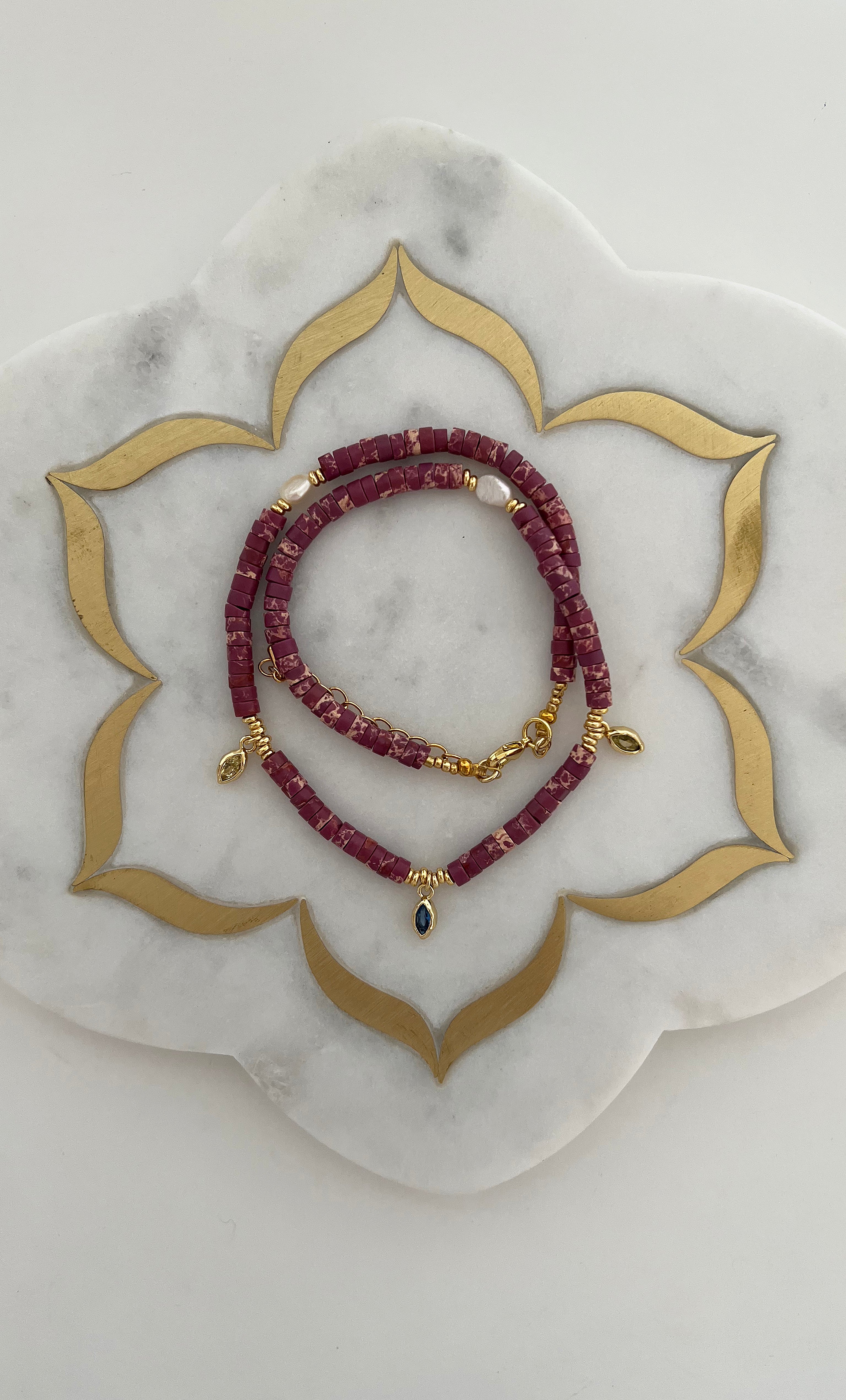 The Tunik Heishi Necklace - Cerise