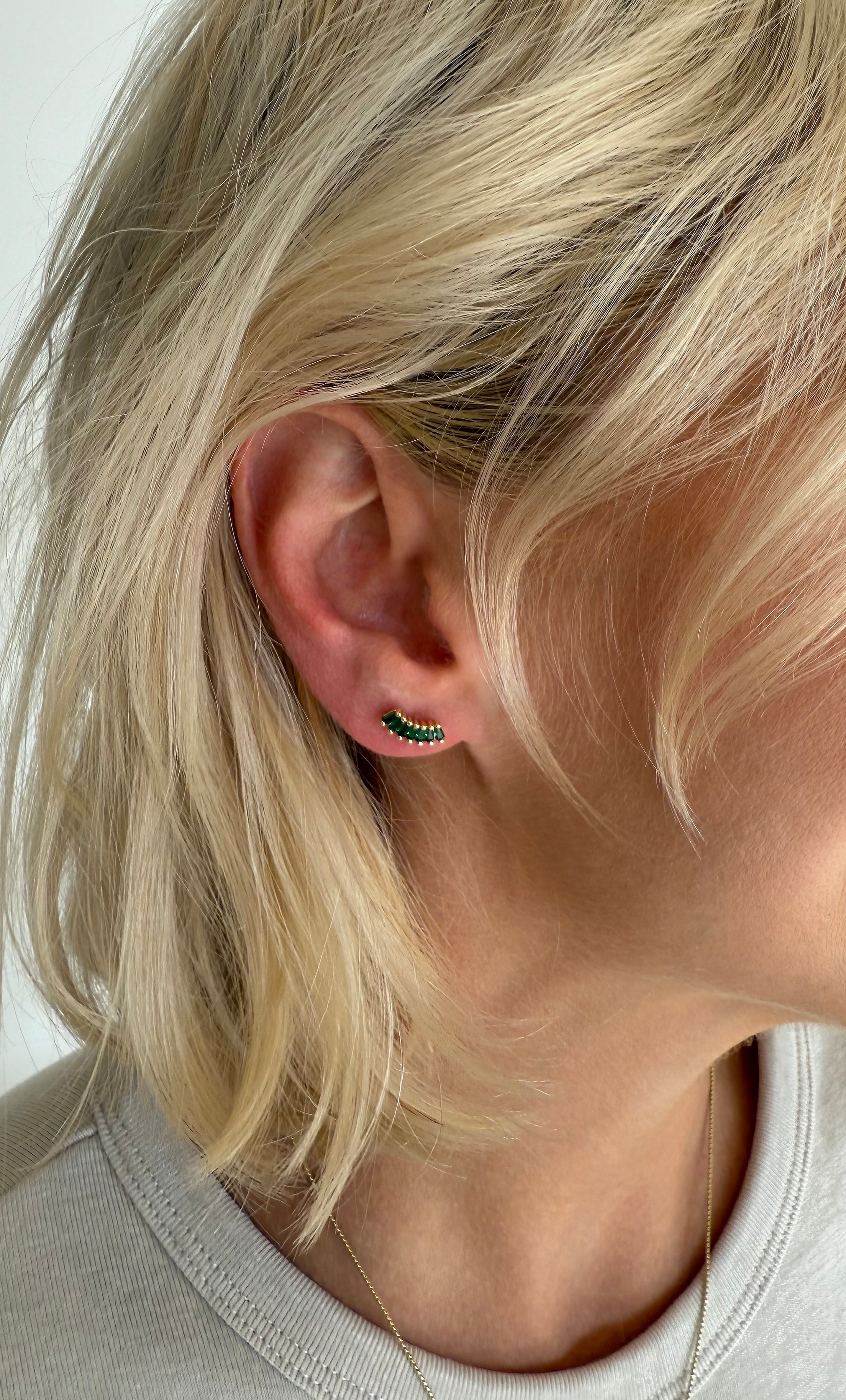 Crystal Crescent Stud Earrings - Baguette Zirconia - Gold Fill | Tunik
