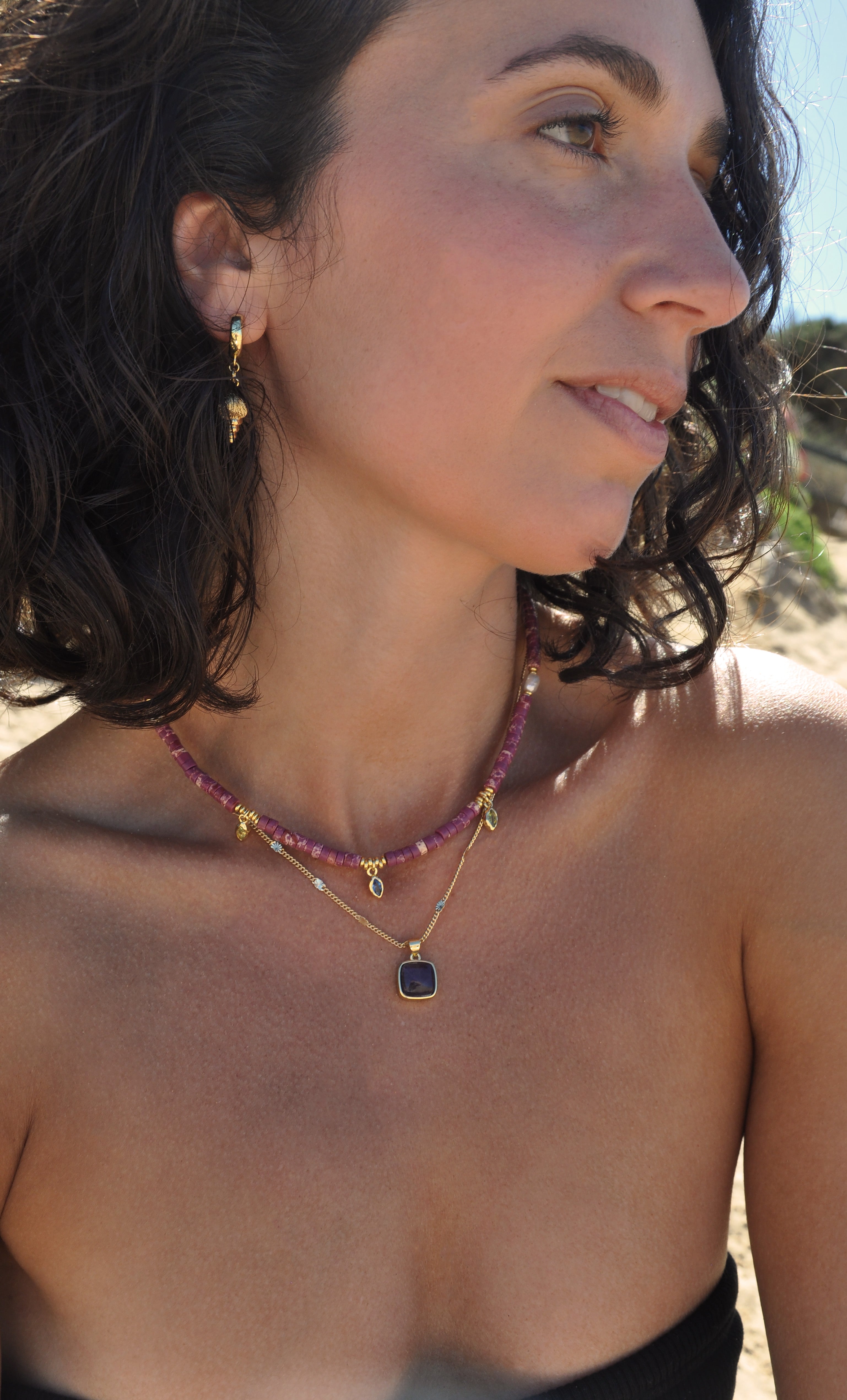 The Tunik Heishi Necklace - Cerise