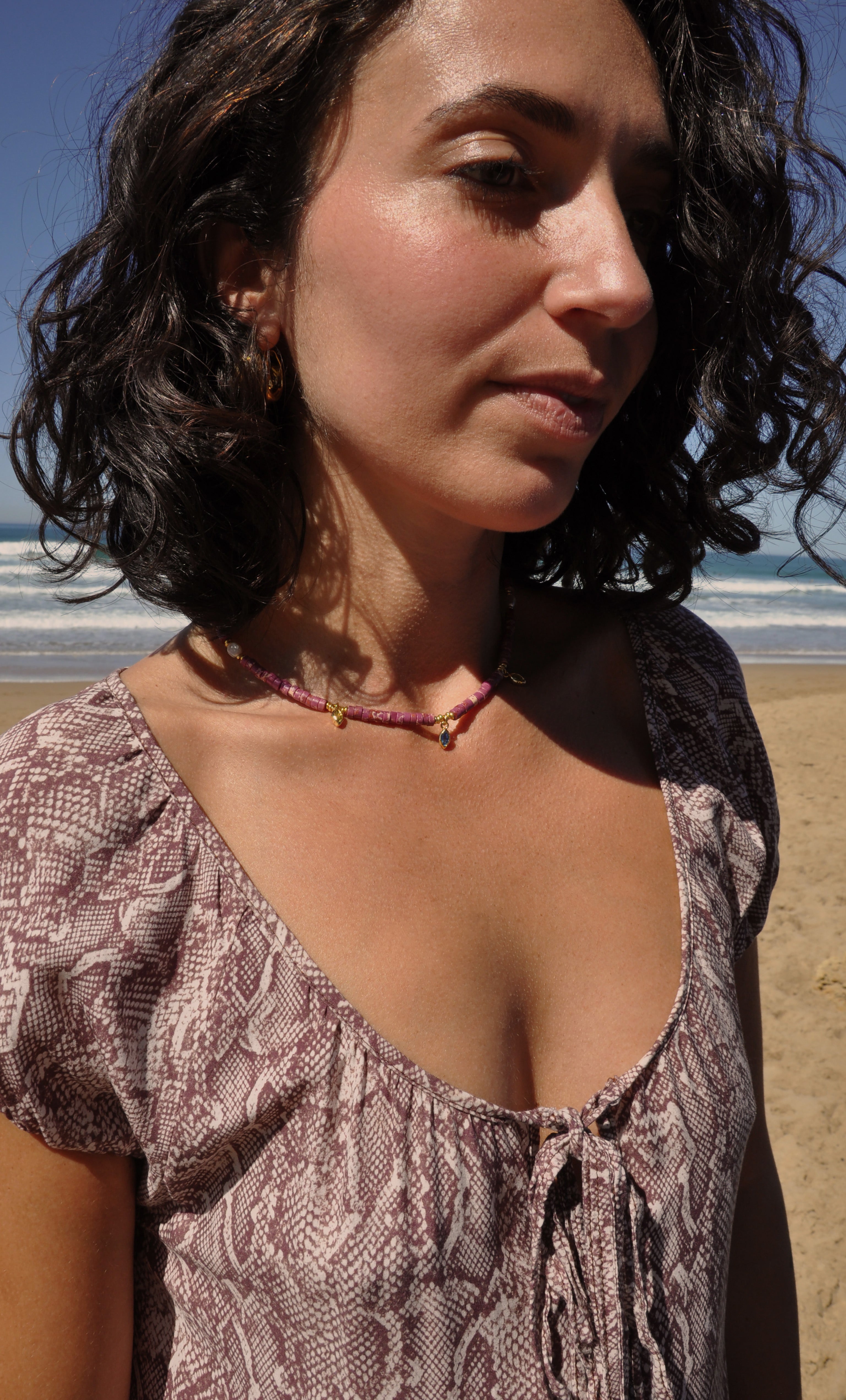 The Tunik Heishi Necklace - Cerise