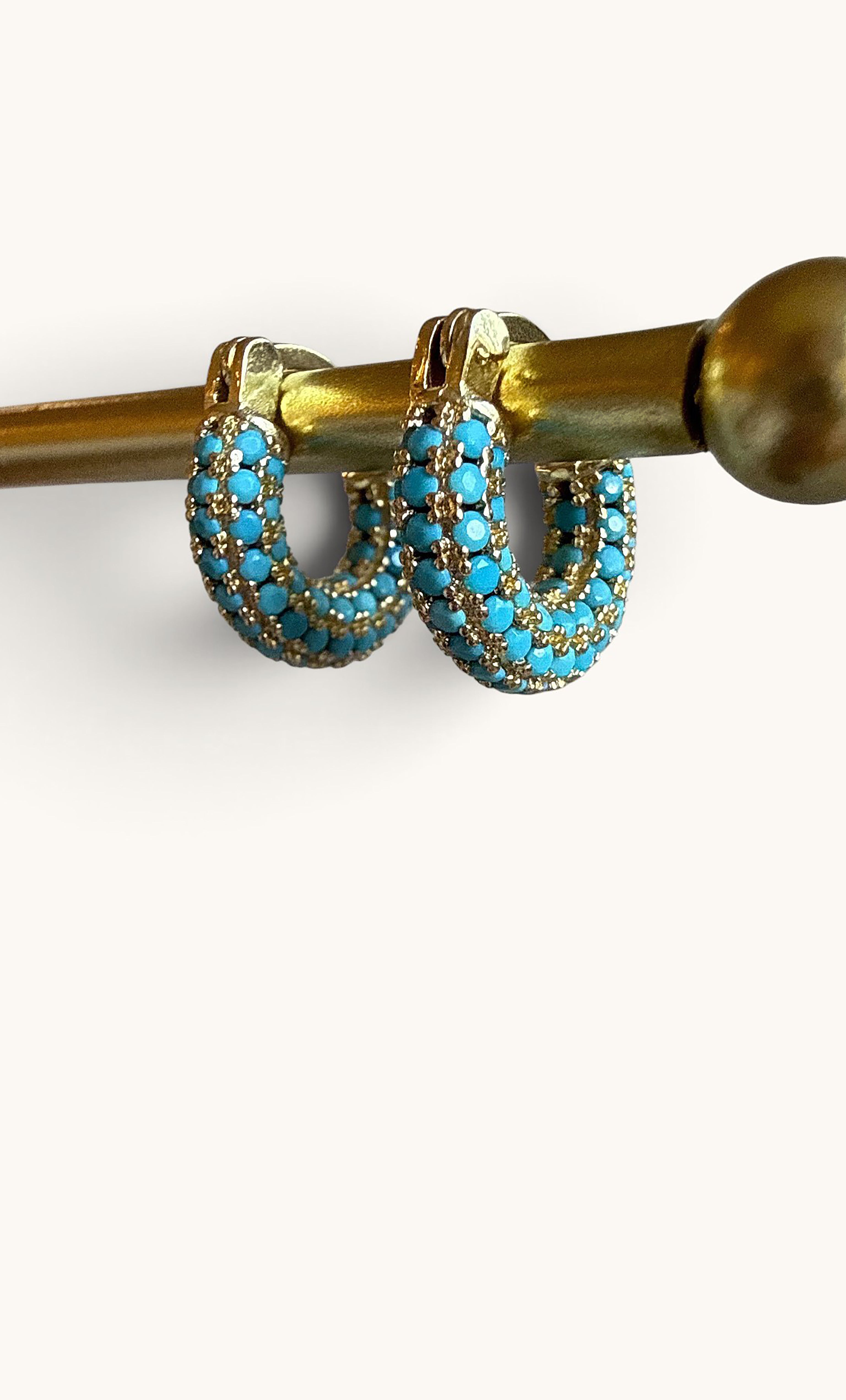 The Tunik Jewel 24K Gold Fill Turquoise Zirconia Stone Dome Huggie Earrings | Tunik