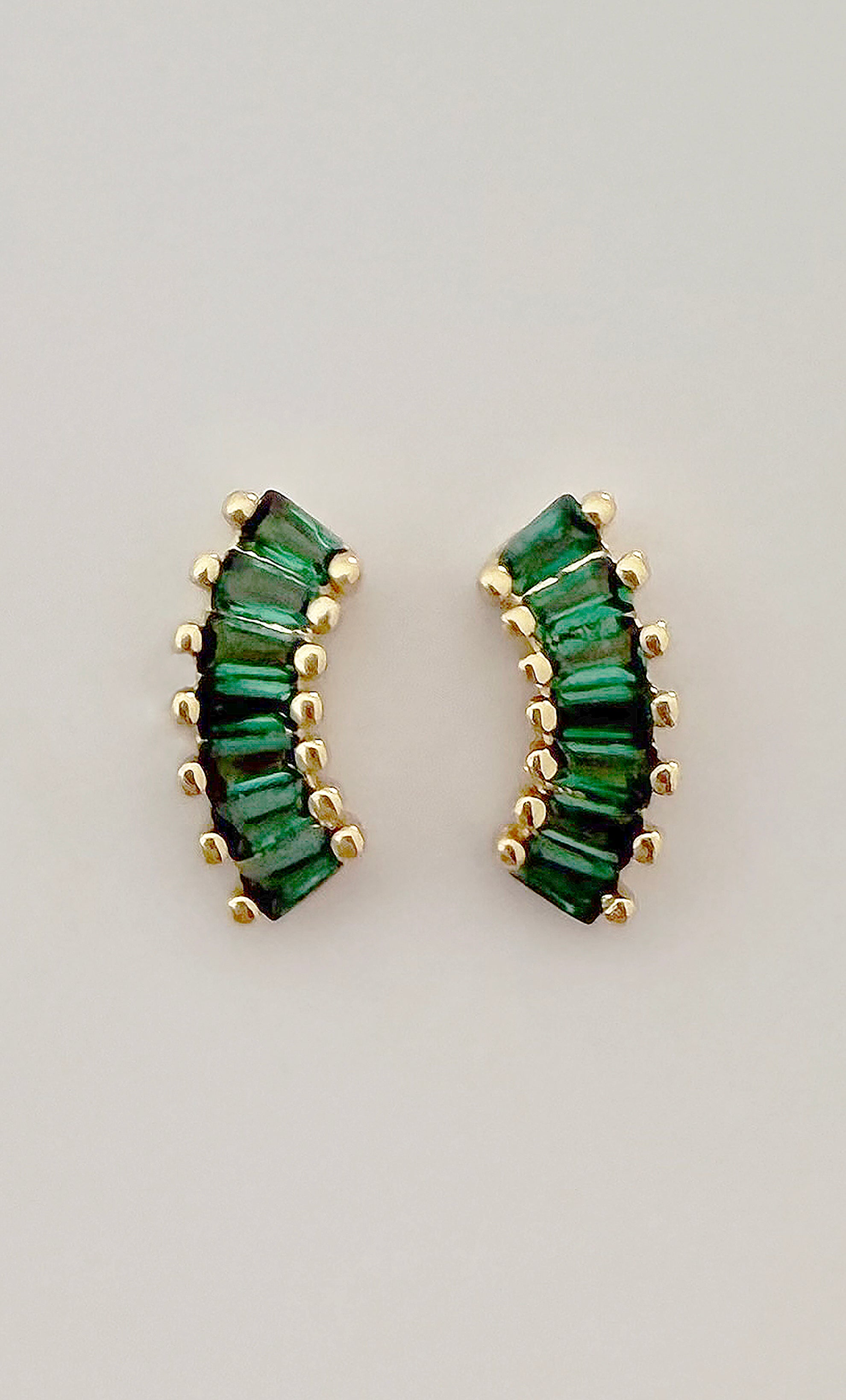 Crystal Crescent Stud Earrings - Baguette Zirconia - Gold Fill | Tunik