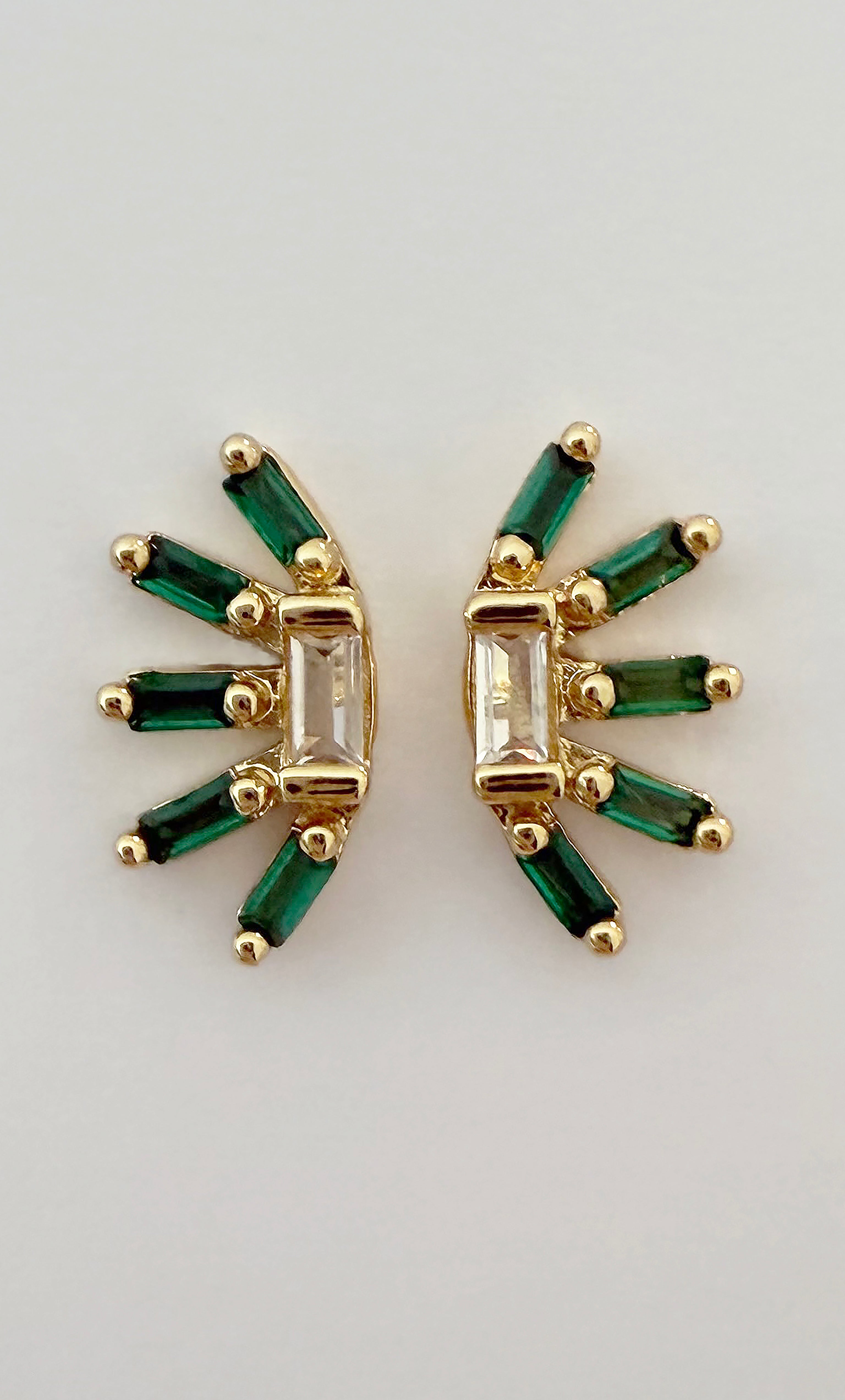Crystal Fan Stud Earrings – Baguette Zirconia- Gold Fill | Tunik