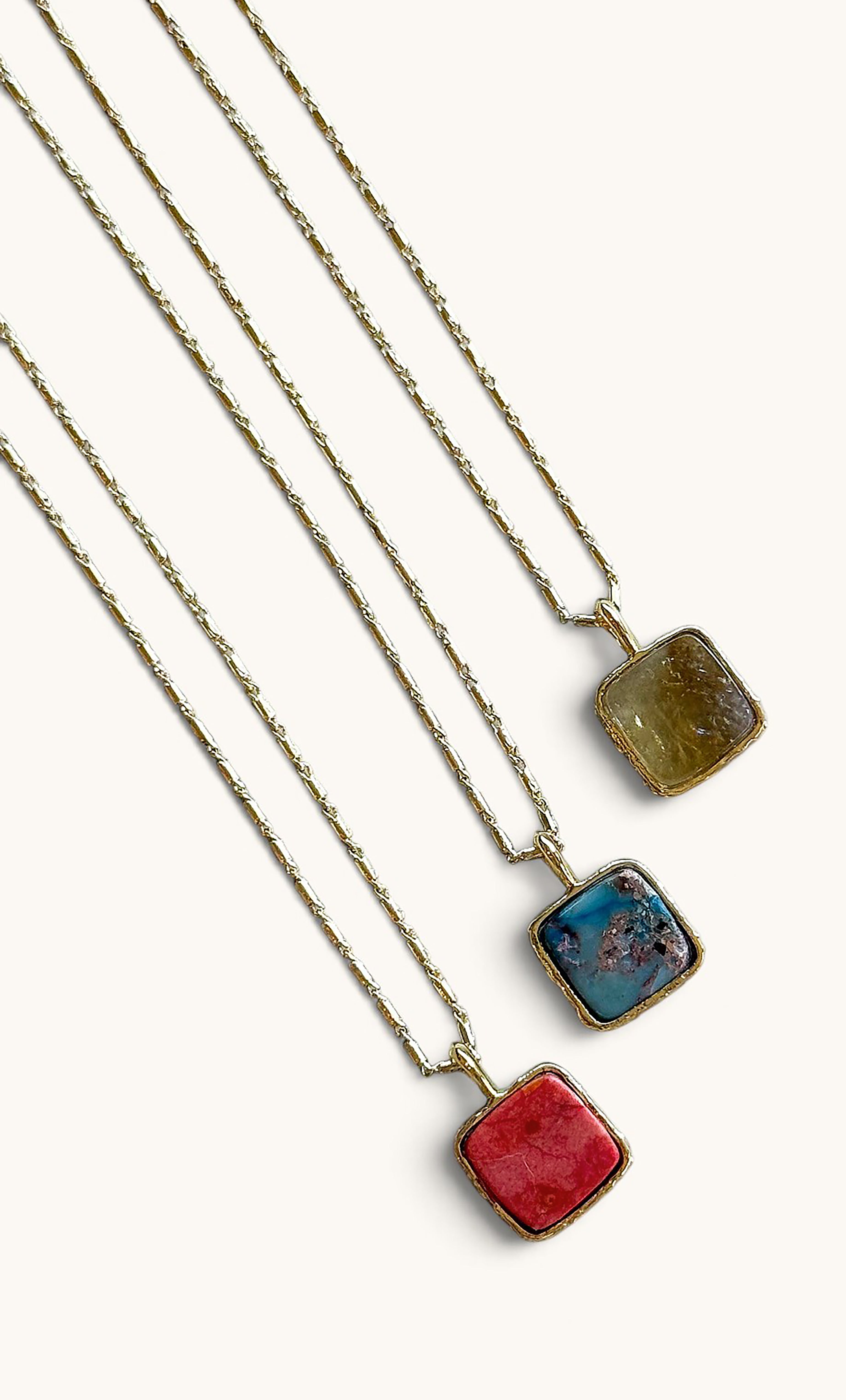 The Earth and Stone Delicate Square Pendant Semi Precious Red Jasper 14K Gold Fill Necklace | Tunik