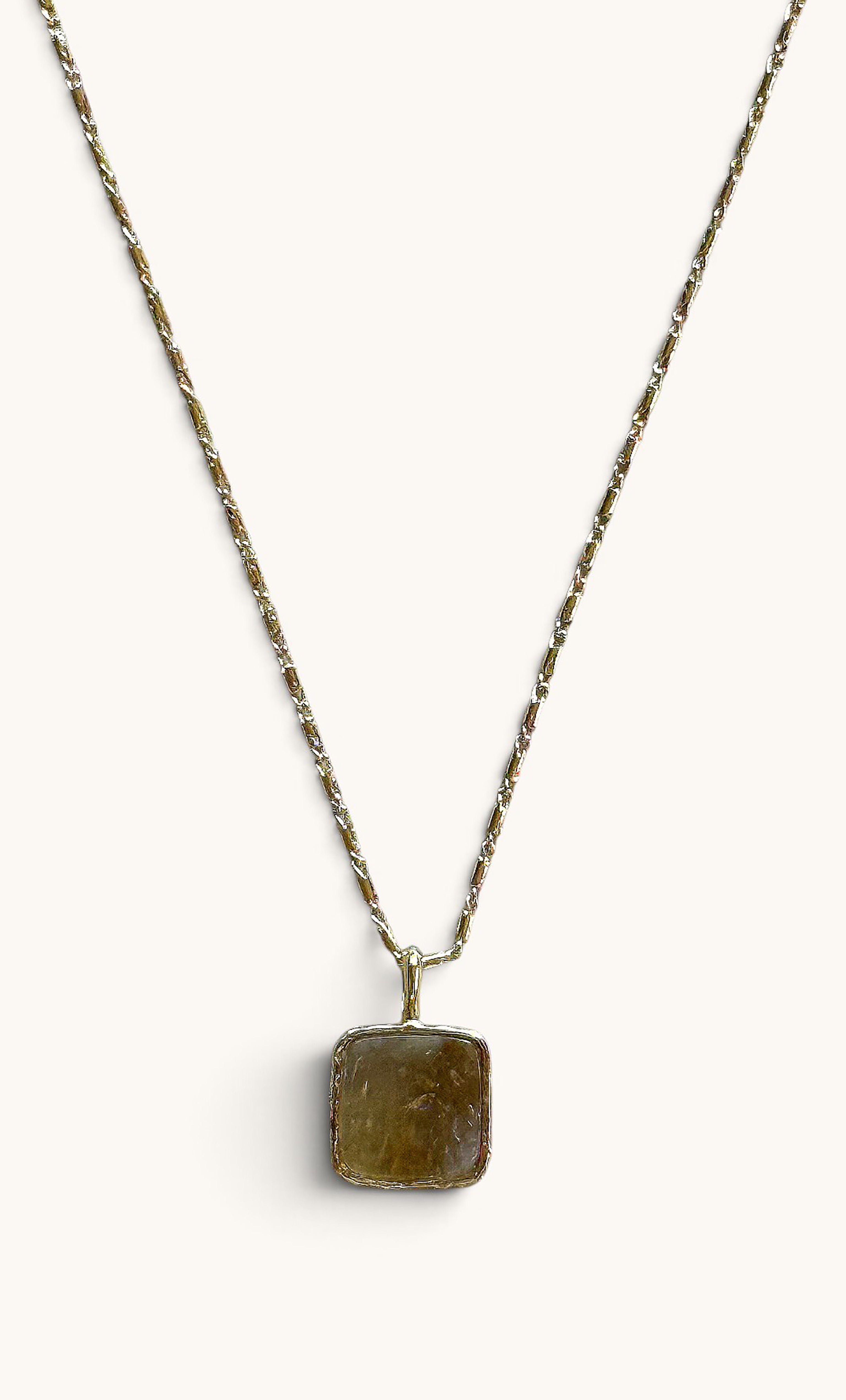 The Earth and Stone Delicate Square Pendant Semi Precious Citrine 14K Gold Fill Necklace | Tunik