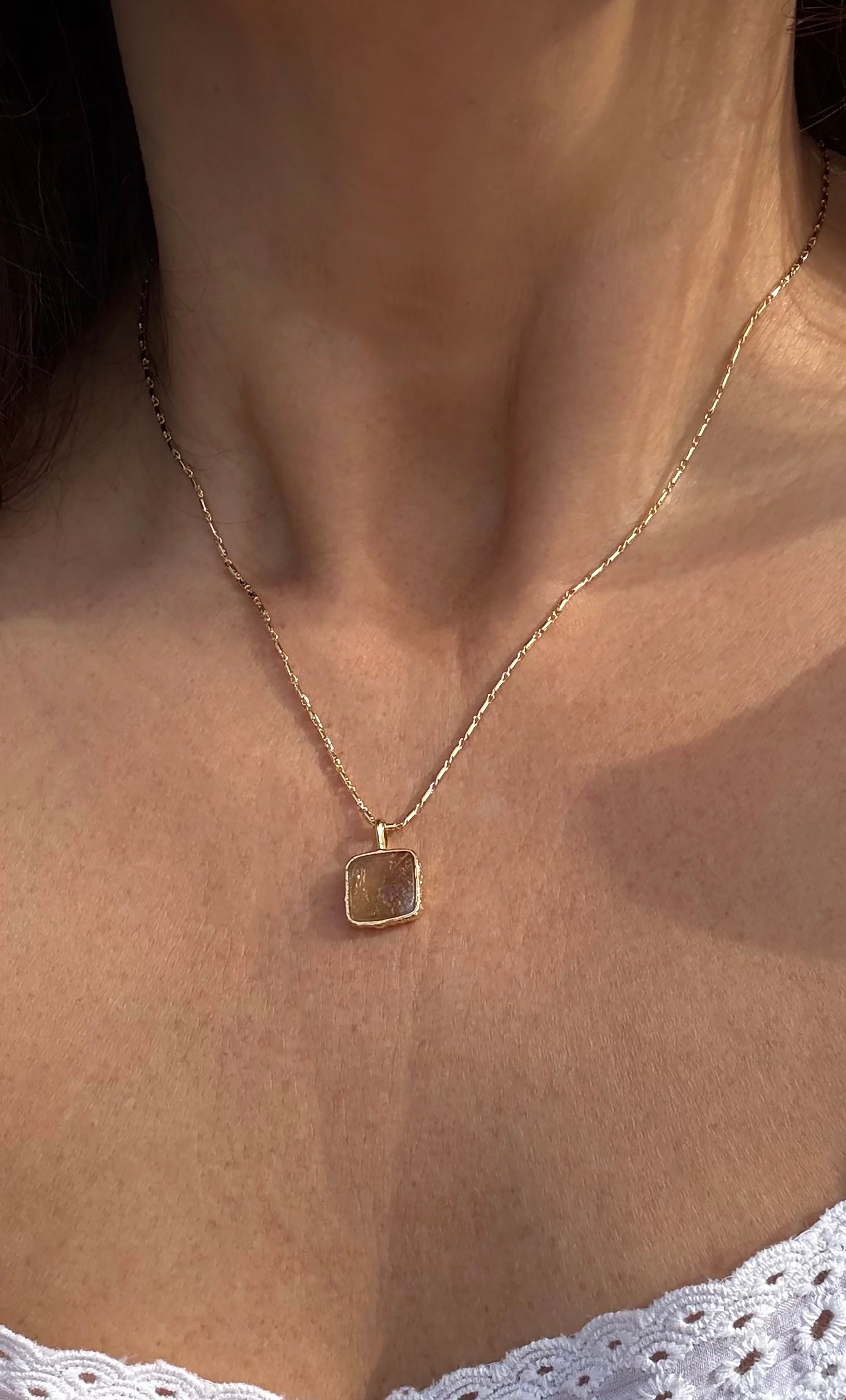 The Earth and Stone Delicate Square Pendant Semi Precious Citrine 14K Gold Fill Necklace | Tunik