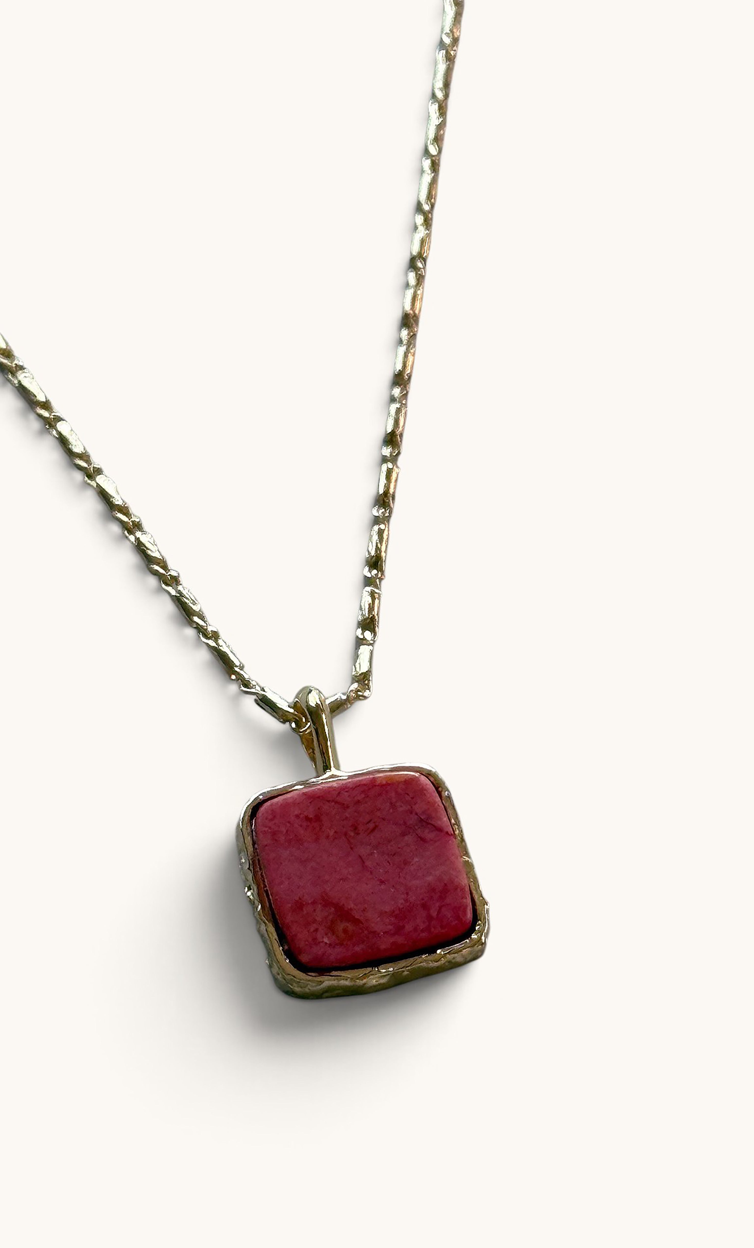 The Earth and Stone Delicate Square Pendant Semi Precious Red Jasper 14K Gold Fill Necklace | Tunik