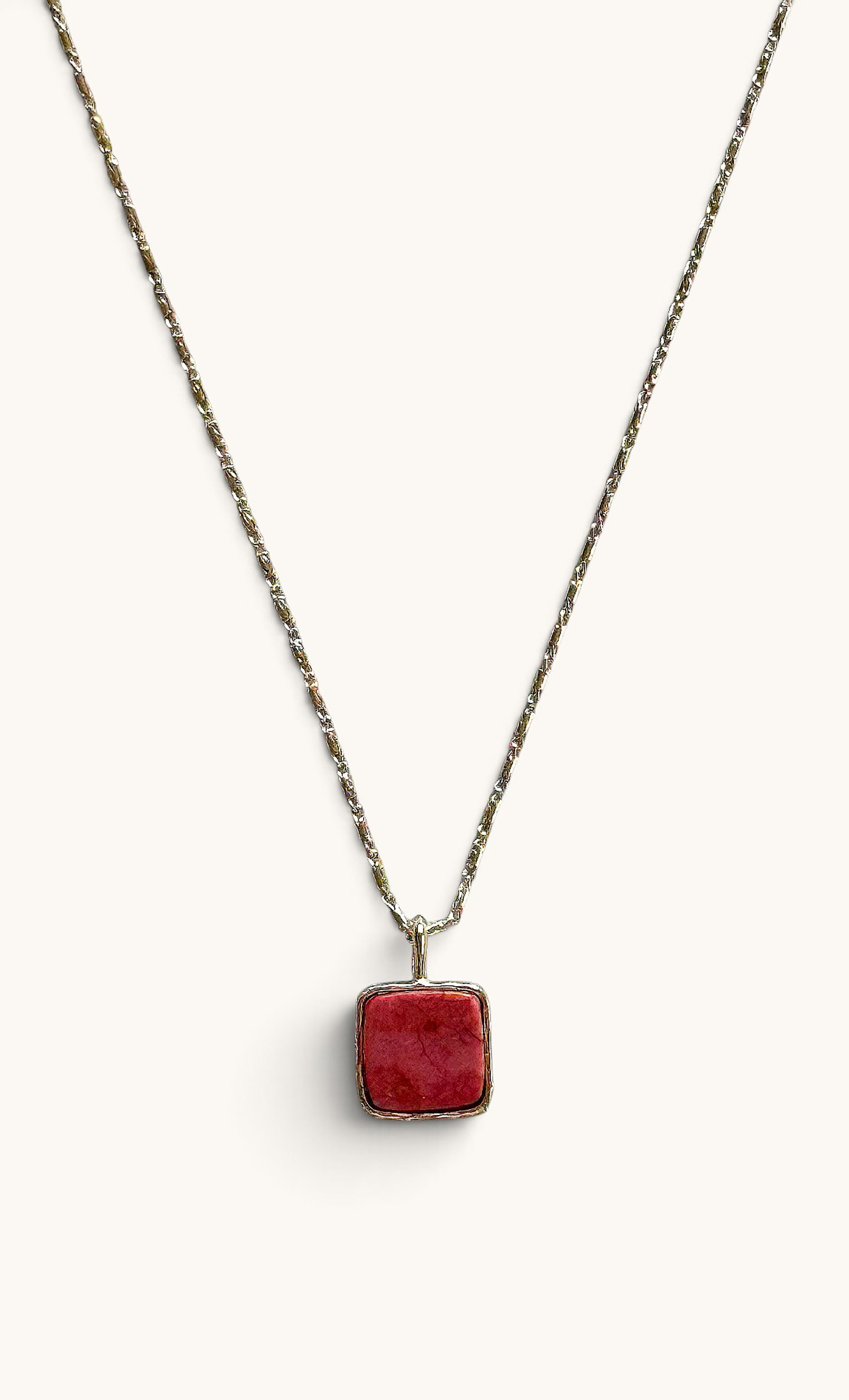The Earth and Stone Delicate Square Pendant Semi Precious Red Jasper 14K Gold Fill Necklace | Tunik