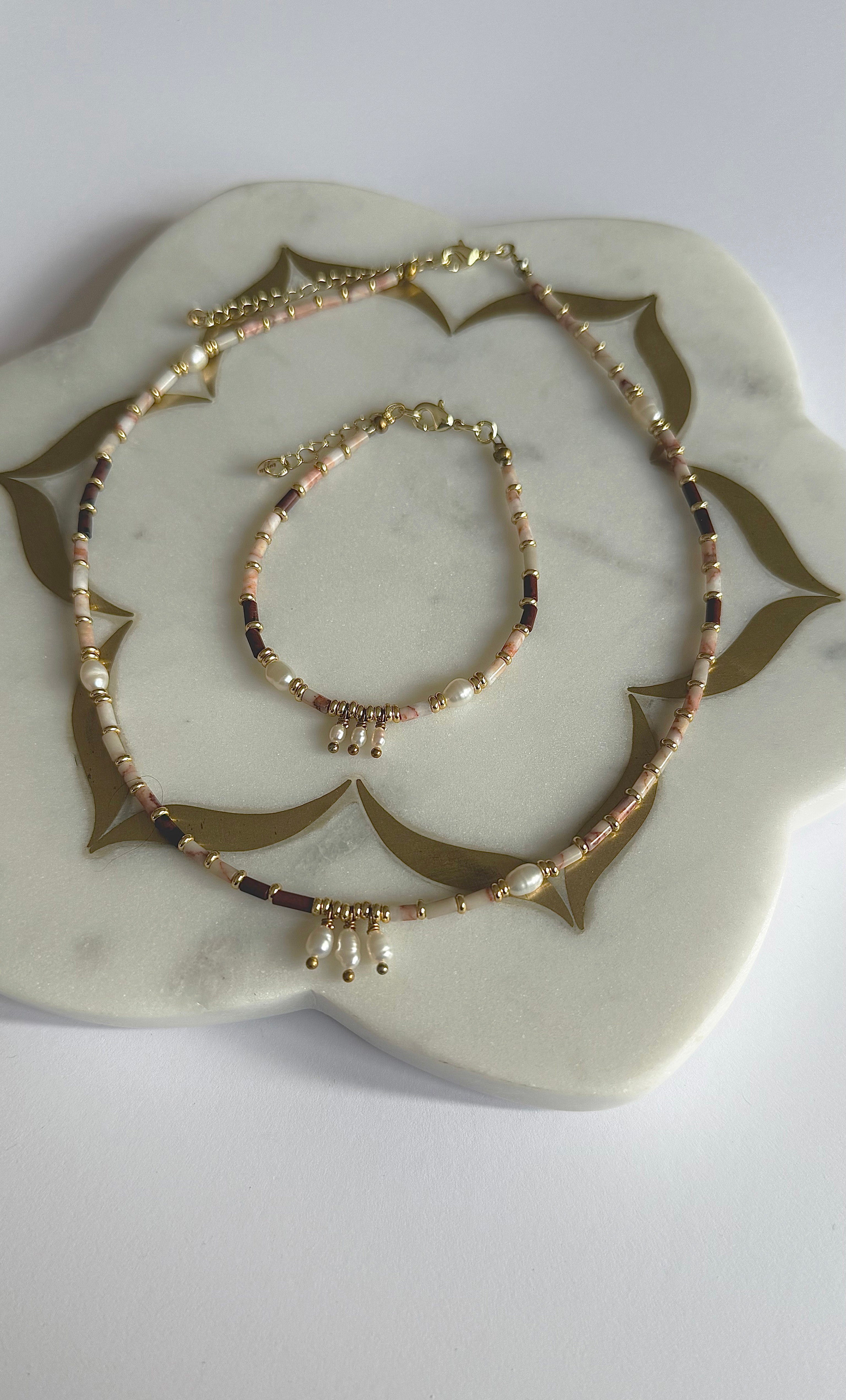 Empress Bracelet – Freshwater Pearl & Jasper Beaded Bracelet | Tunik