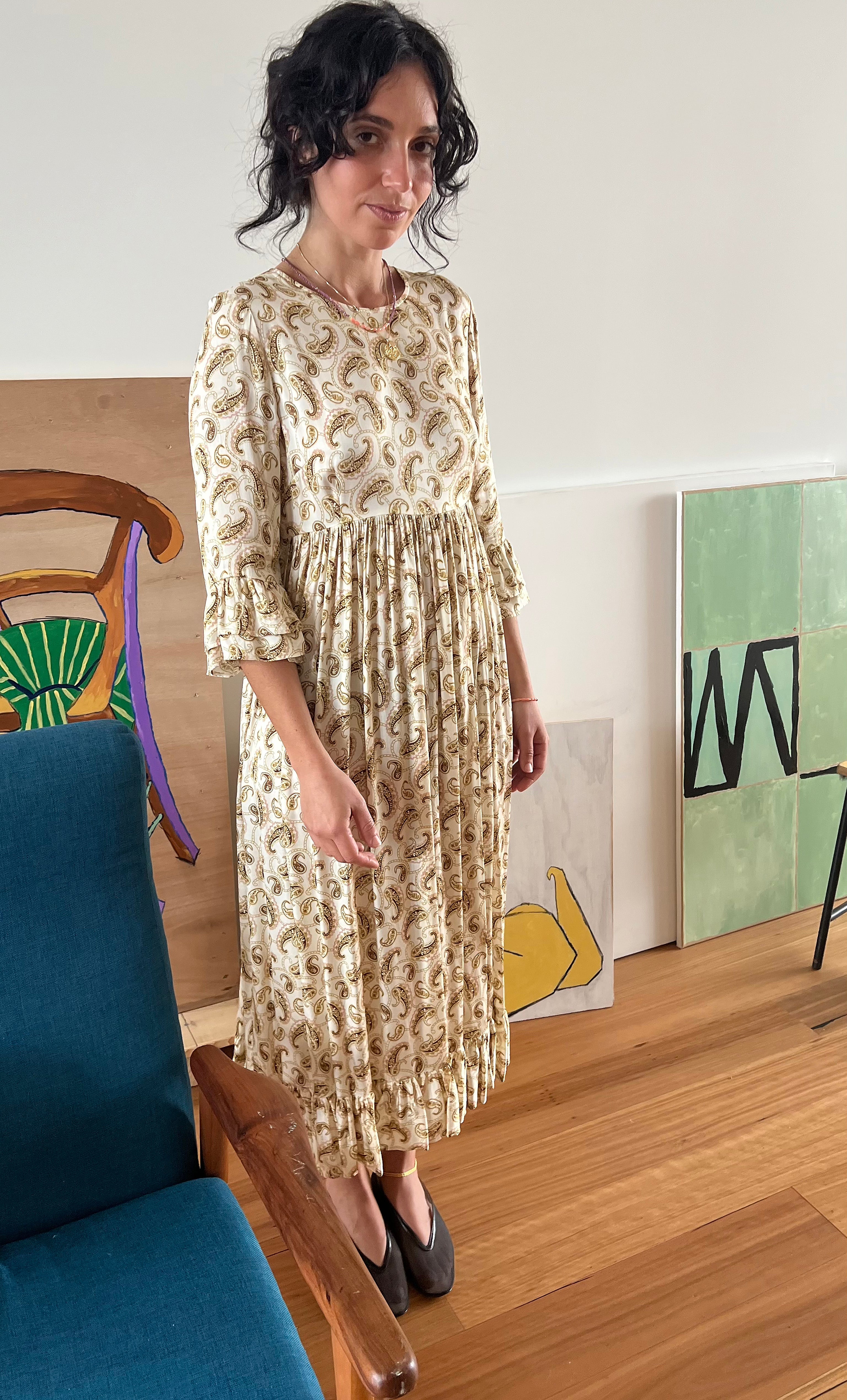 The Tunik Florence ruffle midi dress - Boteh Paisley print