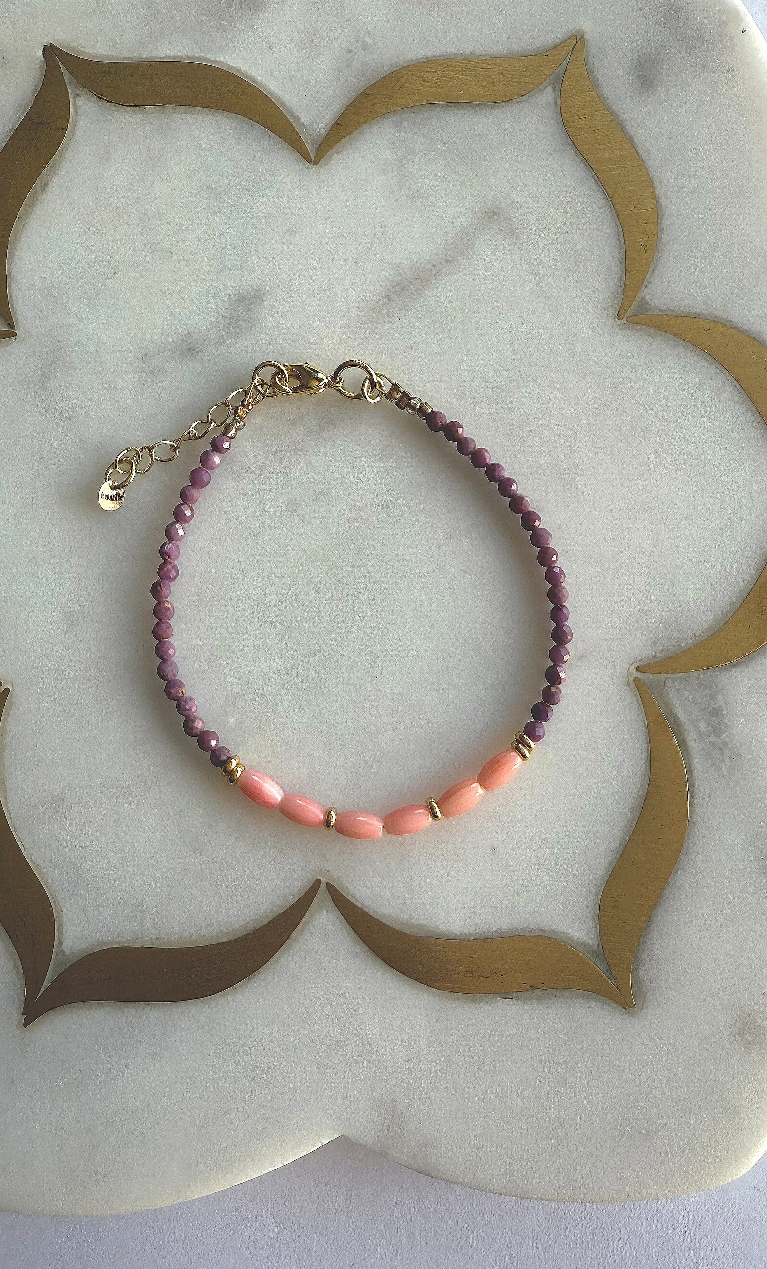 Madre Coral & Lepidolite Bracelet – Handmade Gemstone Beaded | Tunik