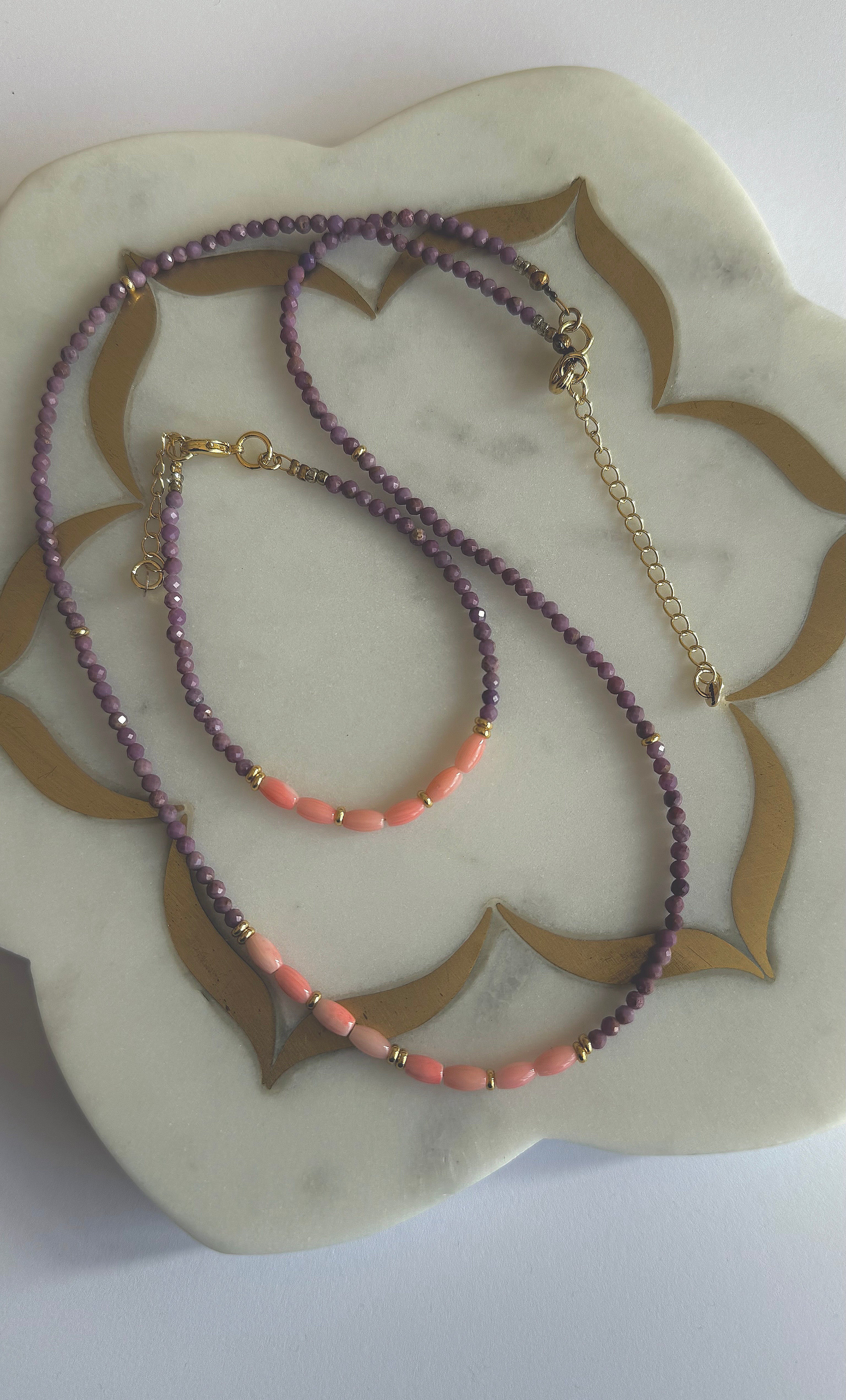 Madre Coral & Lepidolite Bracelet – Handmade Gemstone Beaded | Tunik