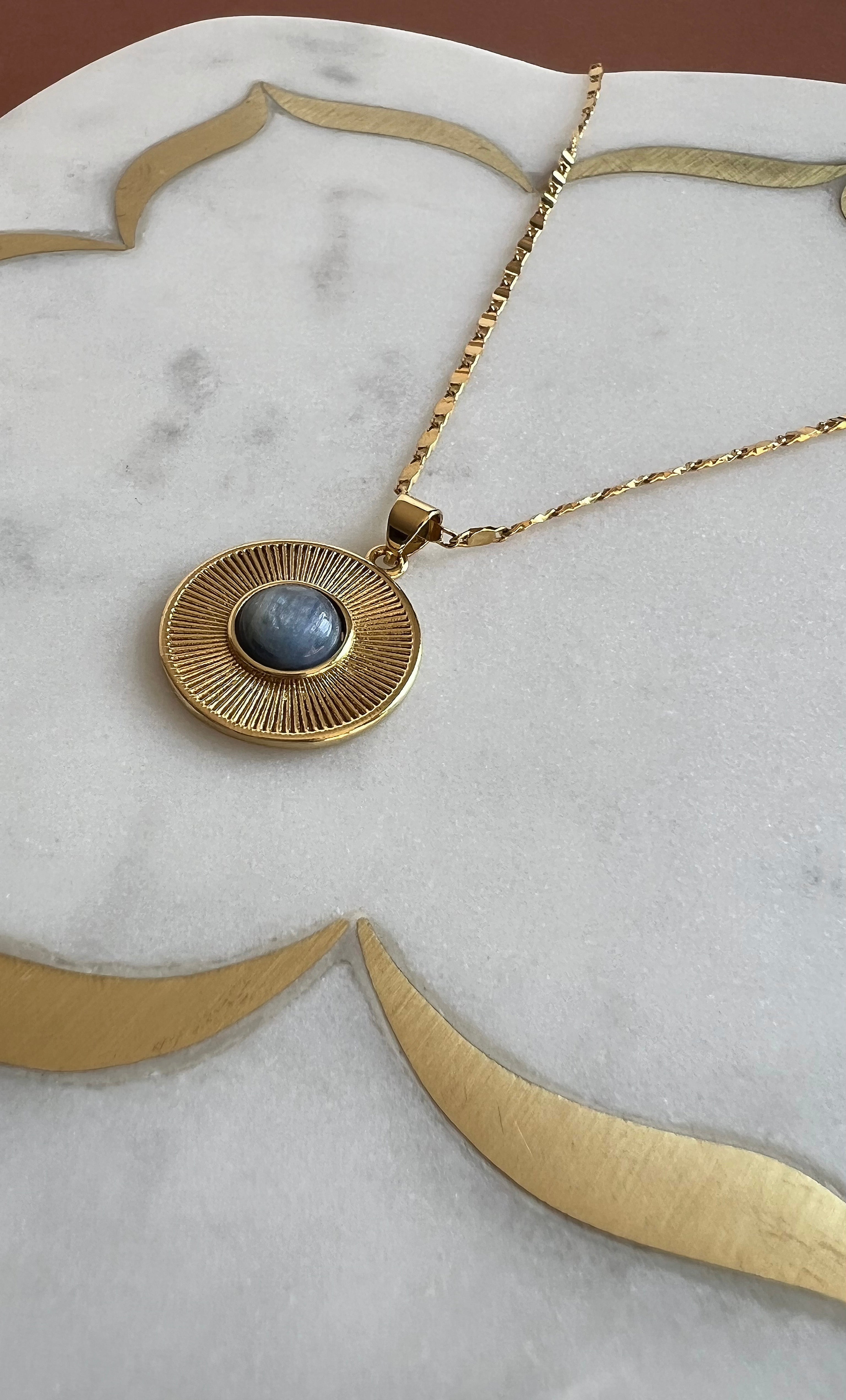 The Tunik Moonbeam Blue Tigers Eye Necklace