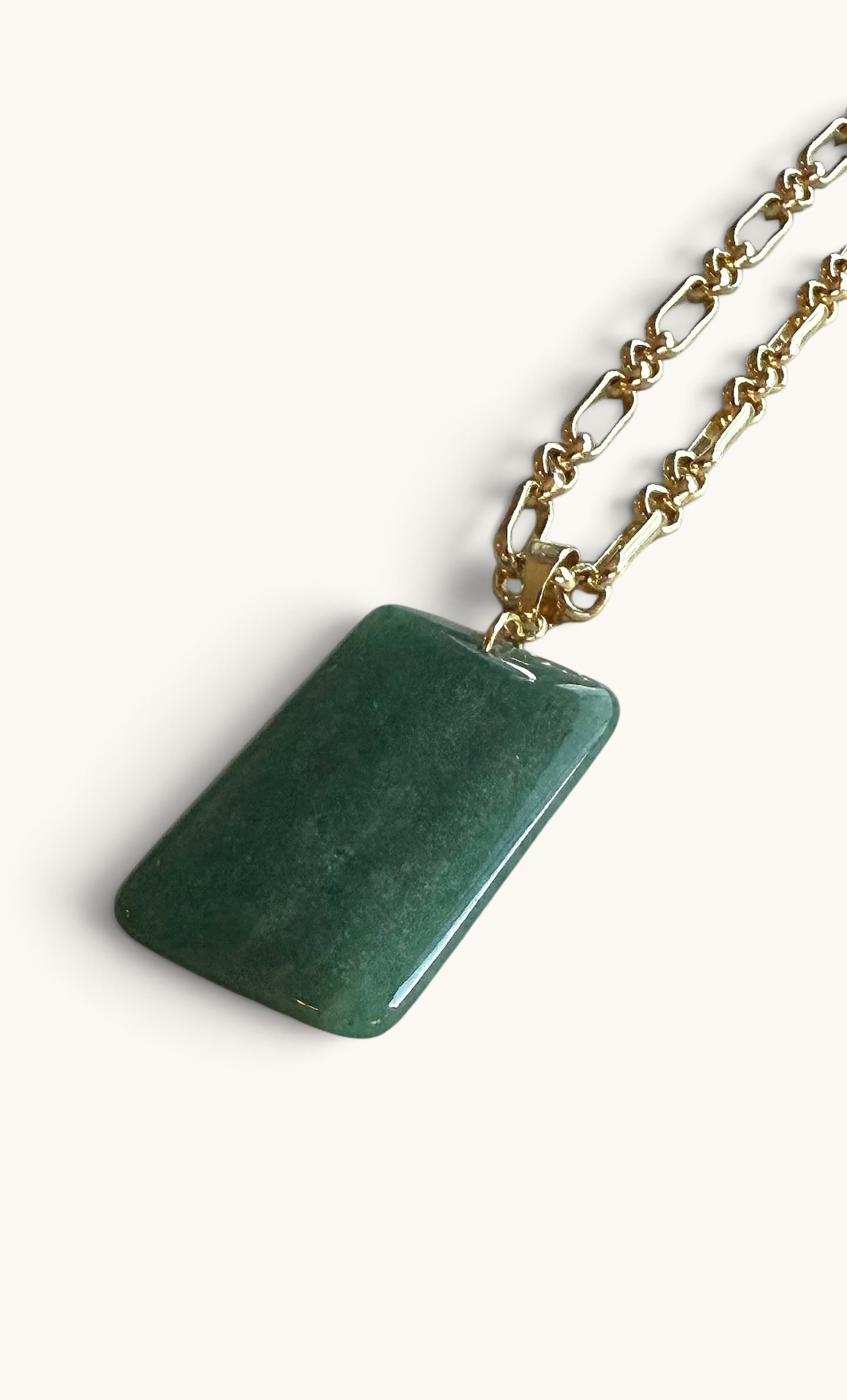 The Talisman Aventurine Semi Precious Stone Pendant Gold Fill Figaro Chain Longline Necklace | Tunik