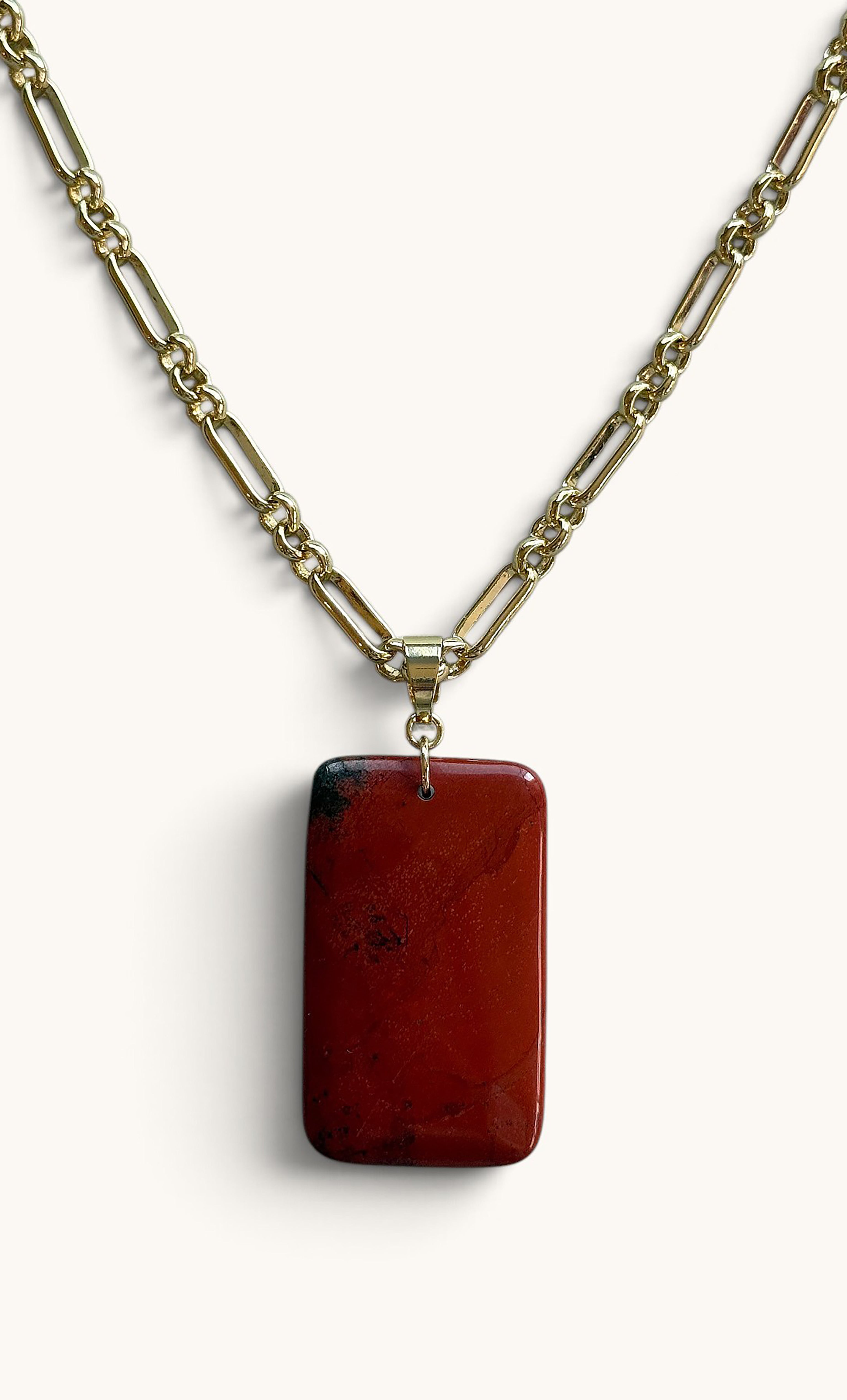 The Talisman Red Jasper Semi Precious Stone Pendant Gold Fill Figaro Chain Longline Necklace | Tunik