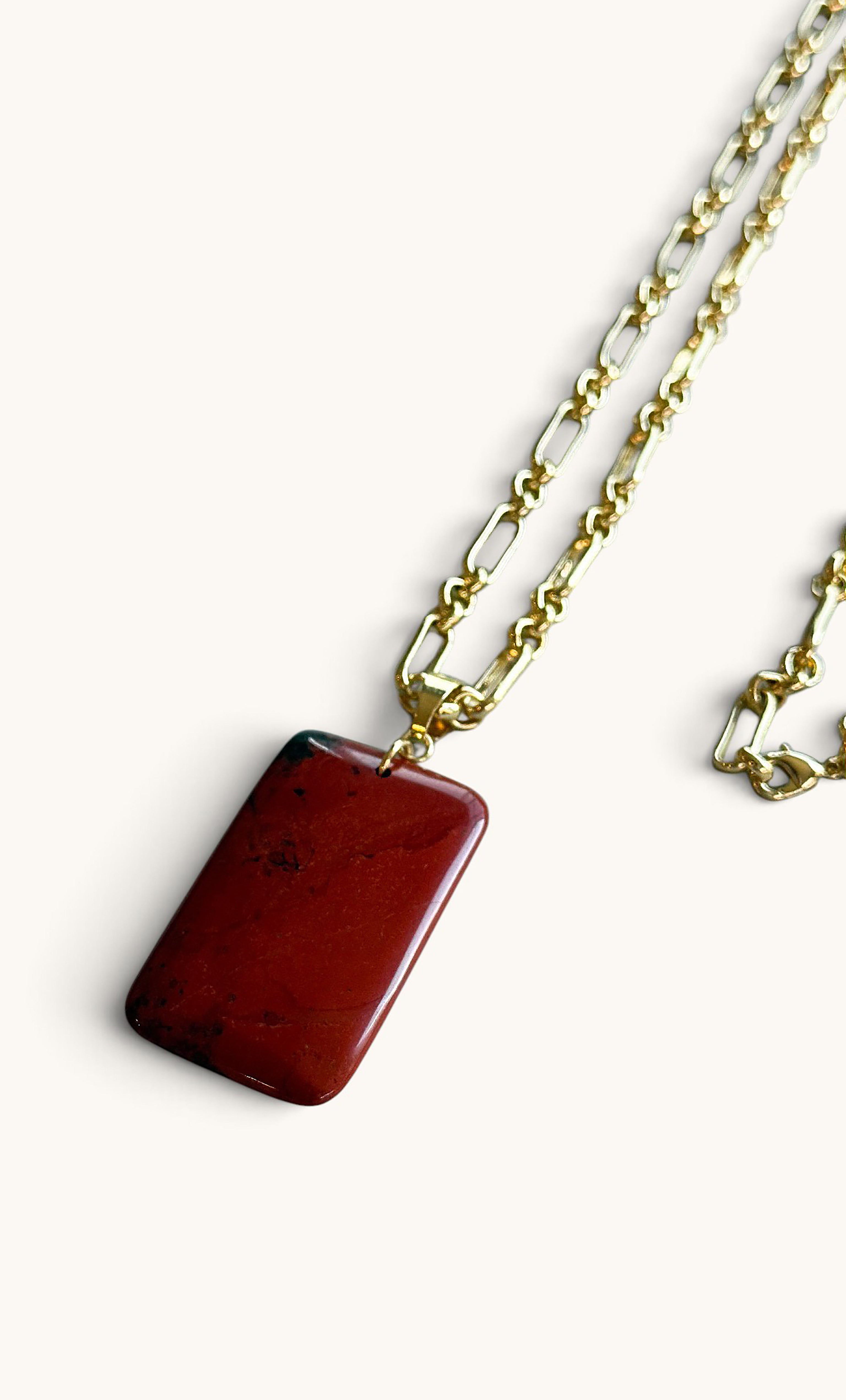The Talisman Red Jasper Semi Precious Stone Pendant Gold Fill Figaro Chain Longline Necklace | Tunik