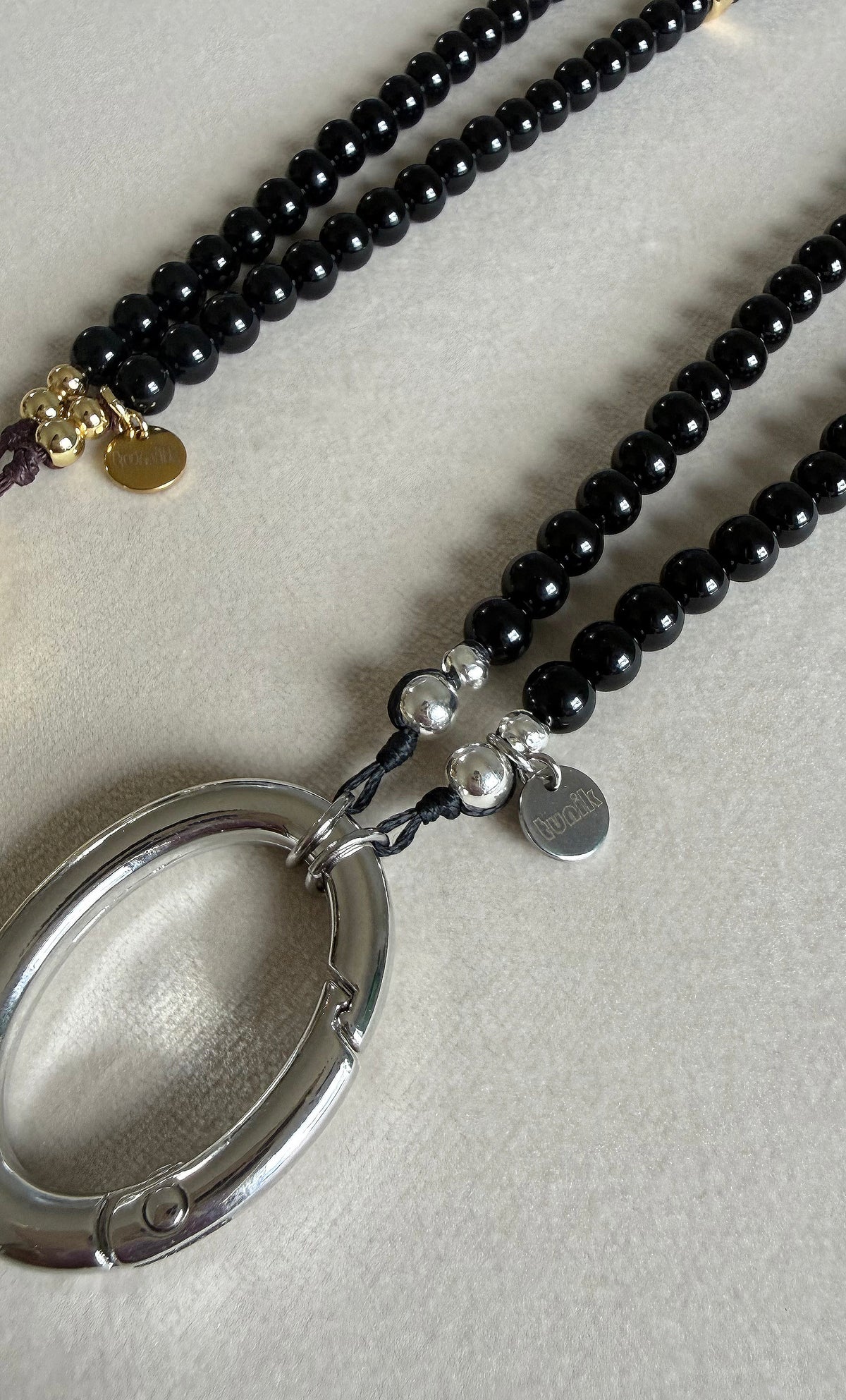 The Utility Lanyard Eyewear and Keys Necklace in Agate Stone Beads with Gold Fill and Silver | Tunik