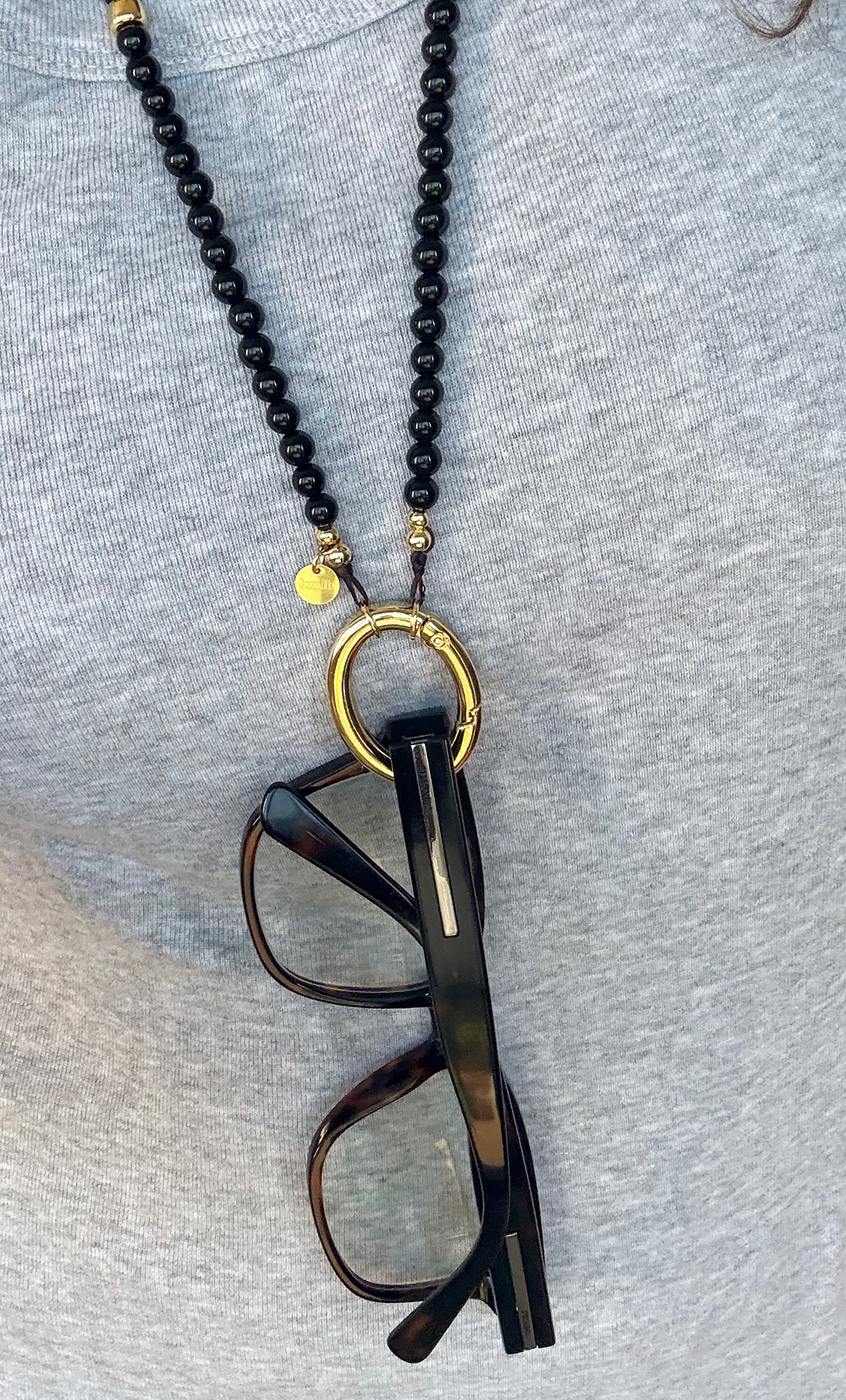 The Utility Lanyard Eyewear and Keys Necklace in Agate Stone Beads with 14K Gold Fill | Tunik
