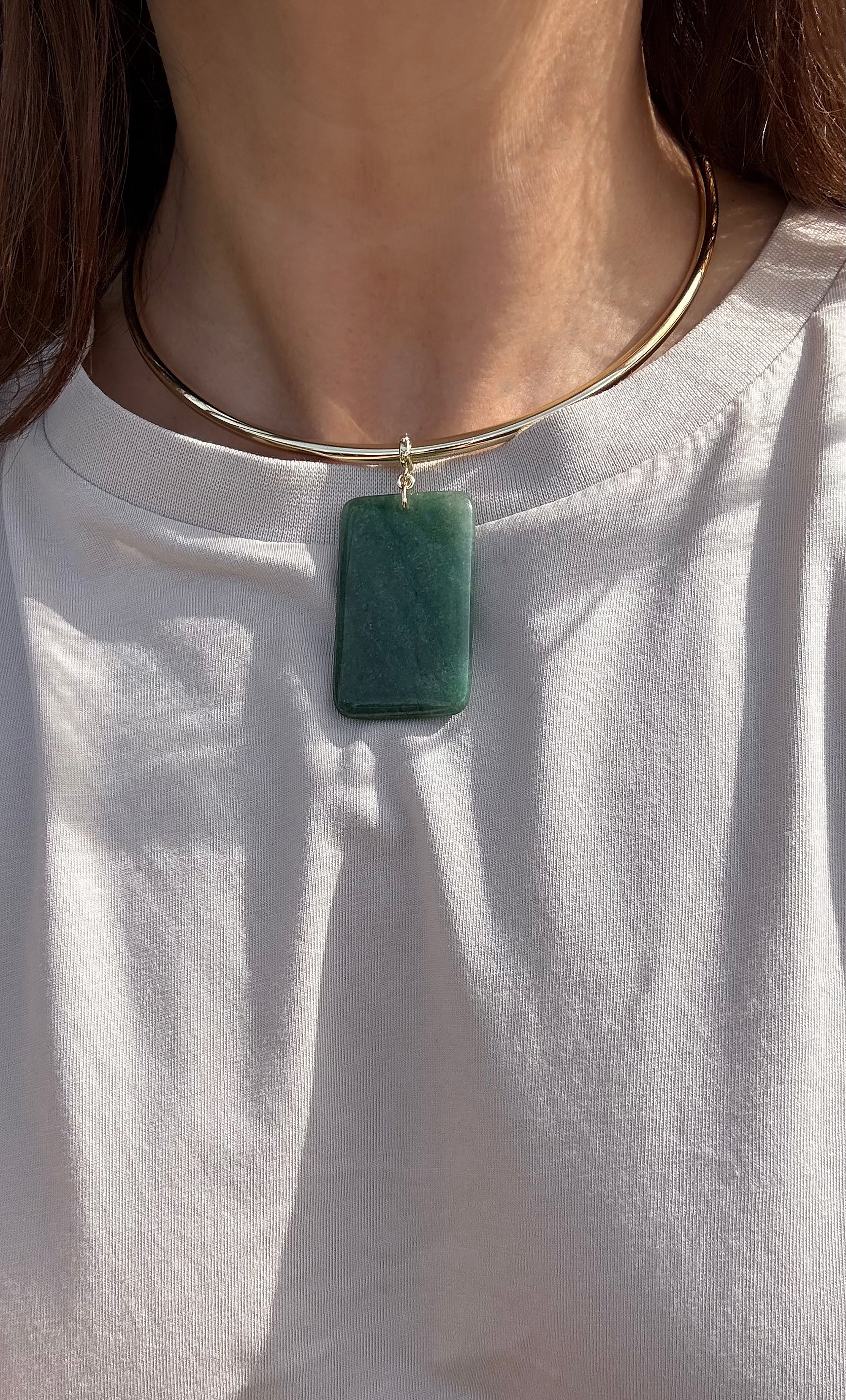 The Sacred Stone Semi Precious Aventurine Pendant Gold Fill Collar Necklace | Tunik