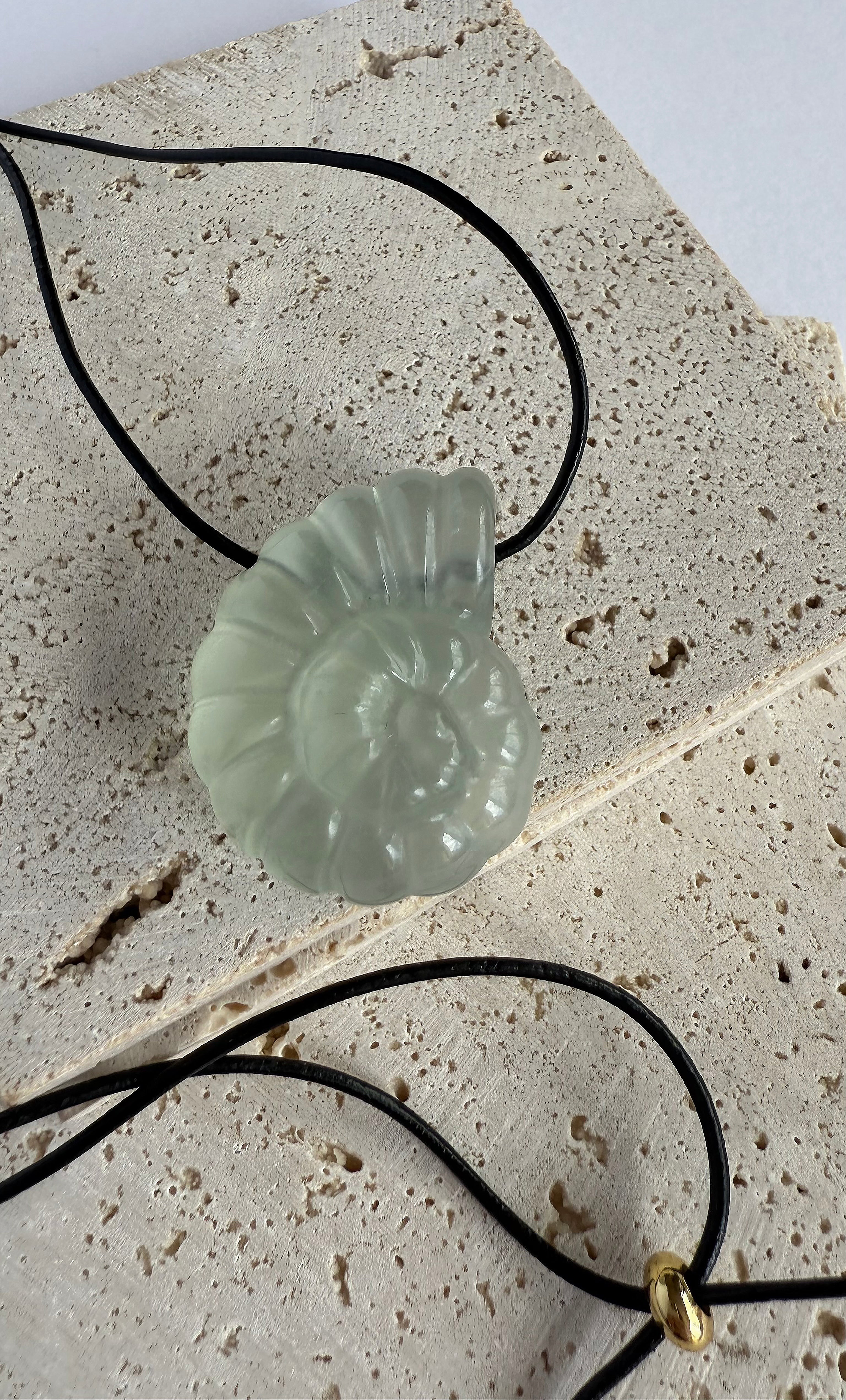 Aurora Carved AAA Grade Fluorite Stone Shell Long Pendant Necklace | Tunik