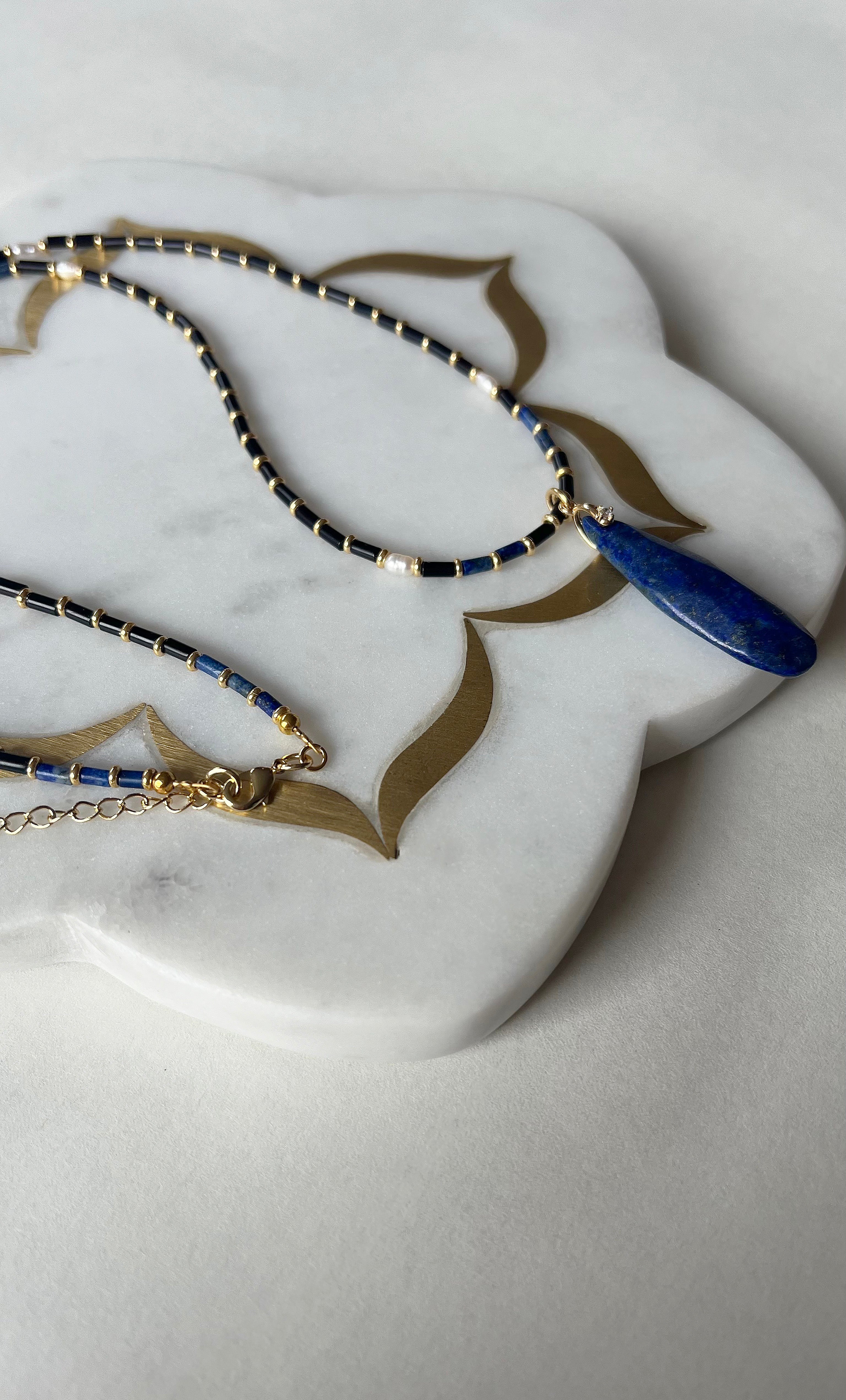 BACK SOON The Tunik Blue Moon Beaded Long Necklace