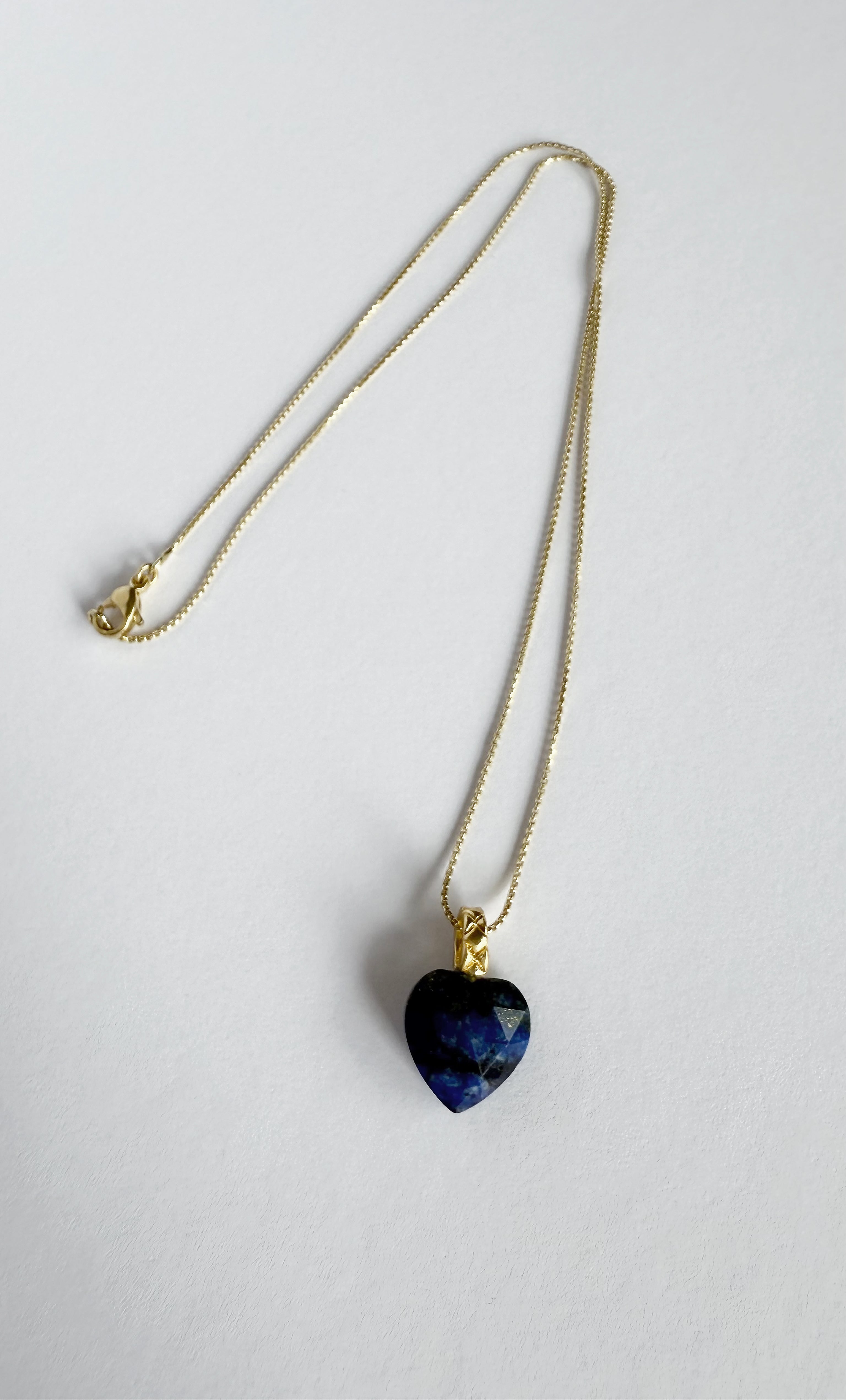 Carved Heart Lapis Lazuli Stone Pendant Necklace 18K Gold Fill | Tunik