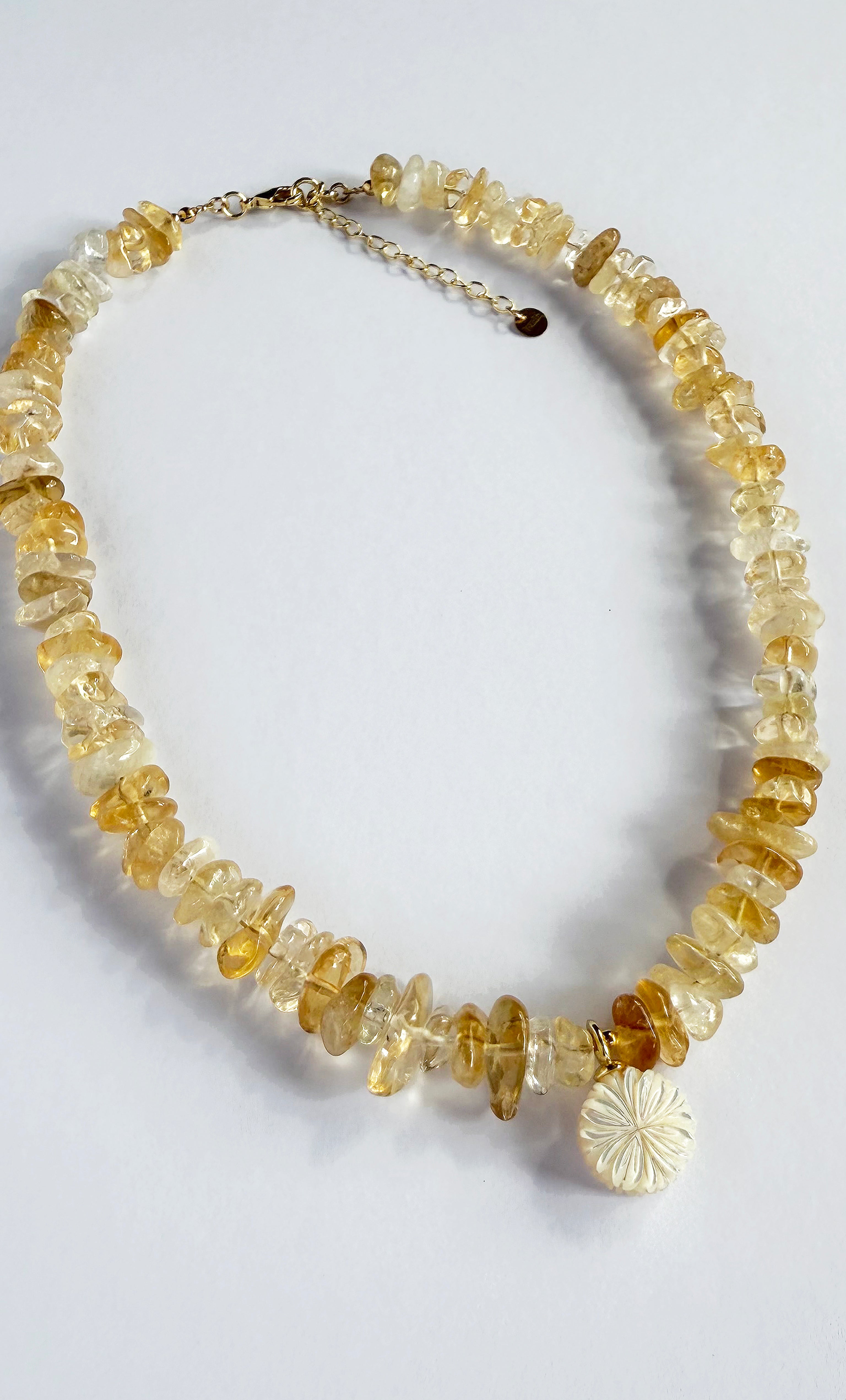 Desert Bloom Yellow Citrine Stone Handmade Necklace with Flower Carved Pendant | Tunik
