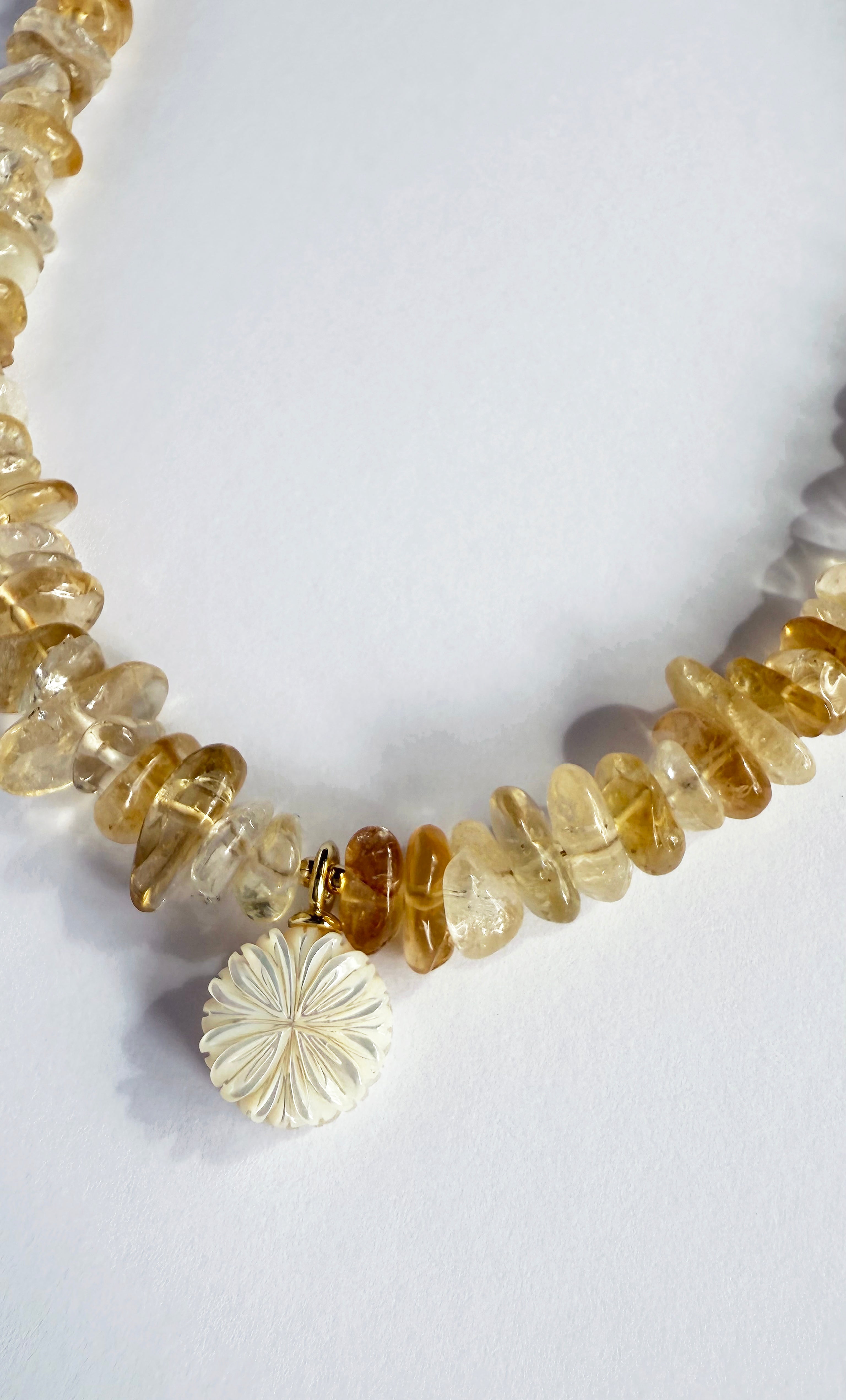 Desert Bloom Yellow Citrine Stone Handmade Necklace with Flower Carved Pendant | Tunik
