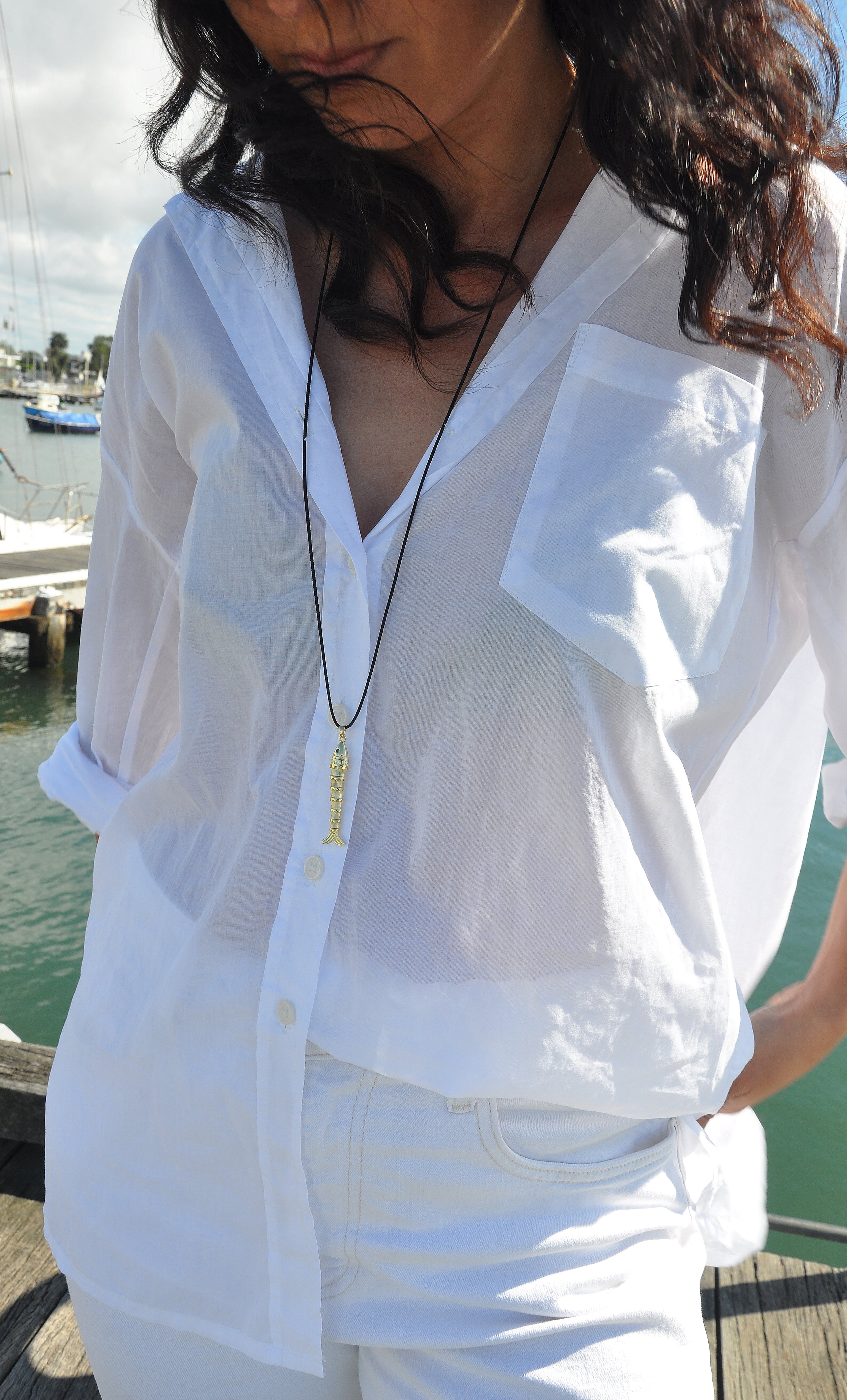 Koi Fish Long Pendant Necklace Black Japanese Cord | Tunik