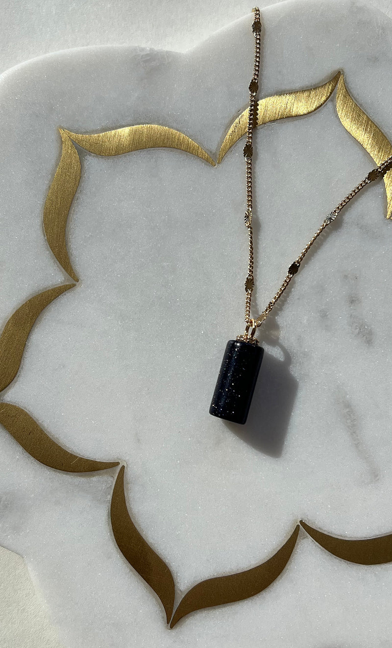 The Tunik Message in a Bottle Charm Necklace - Blue Goldstone