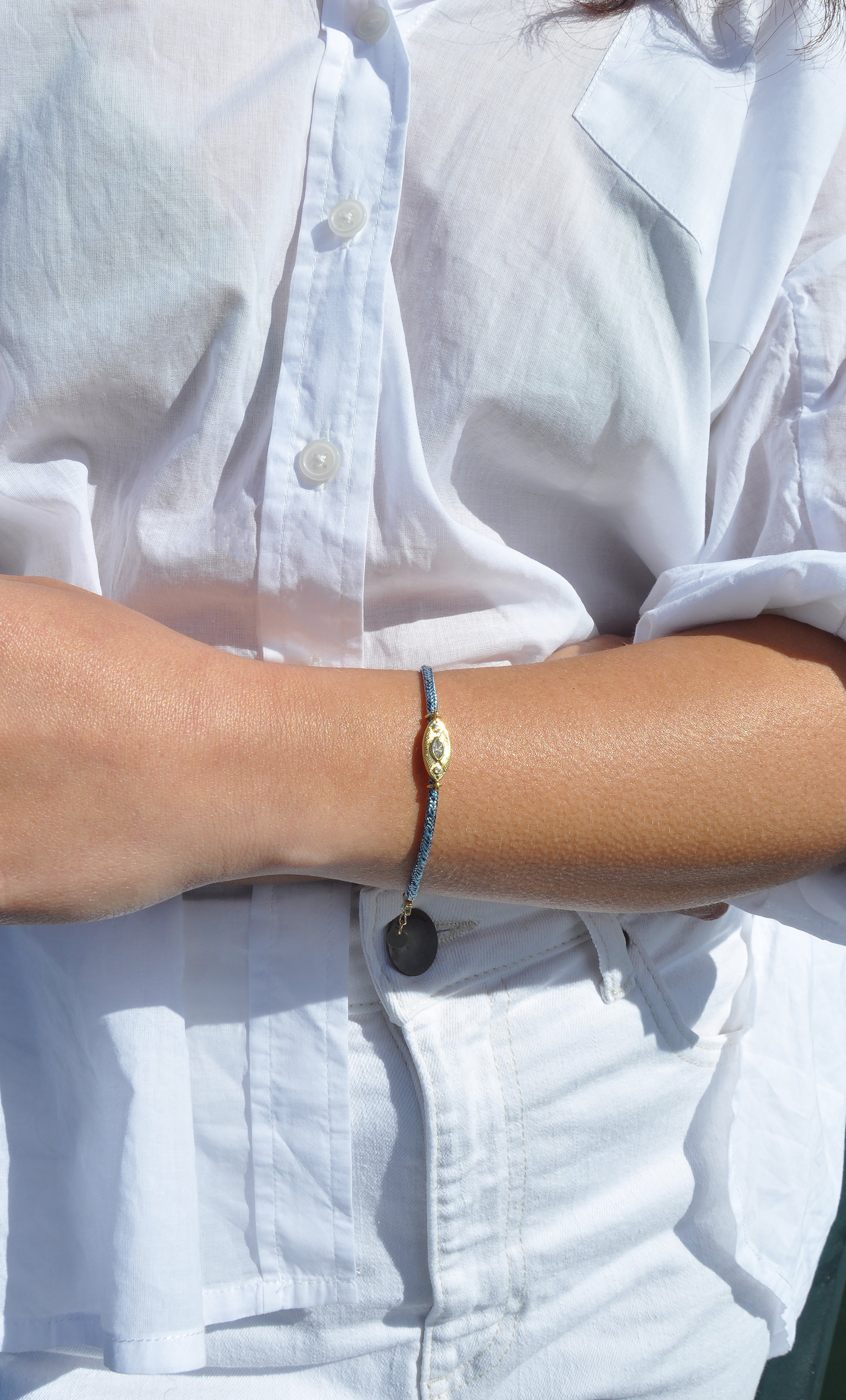 Solstice 24K Gold Fill Charm Lurex Blue Cord Bracelet | Tunik
