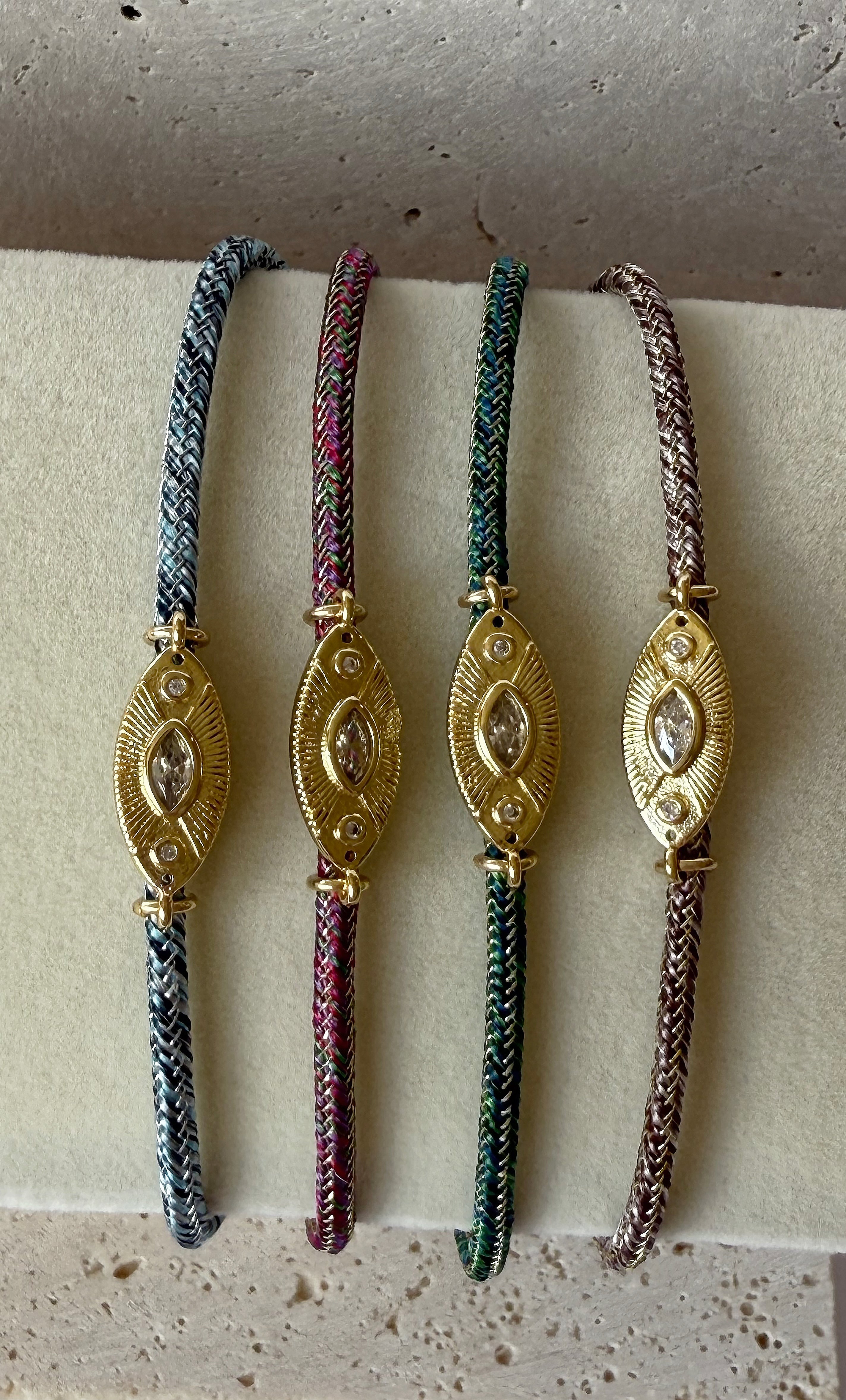 Solstice 24K Gold Fill Charm Lurex Green Cord Bracelet | Tunik