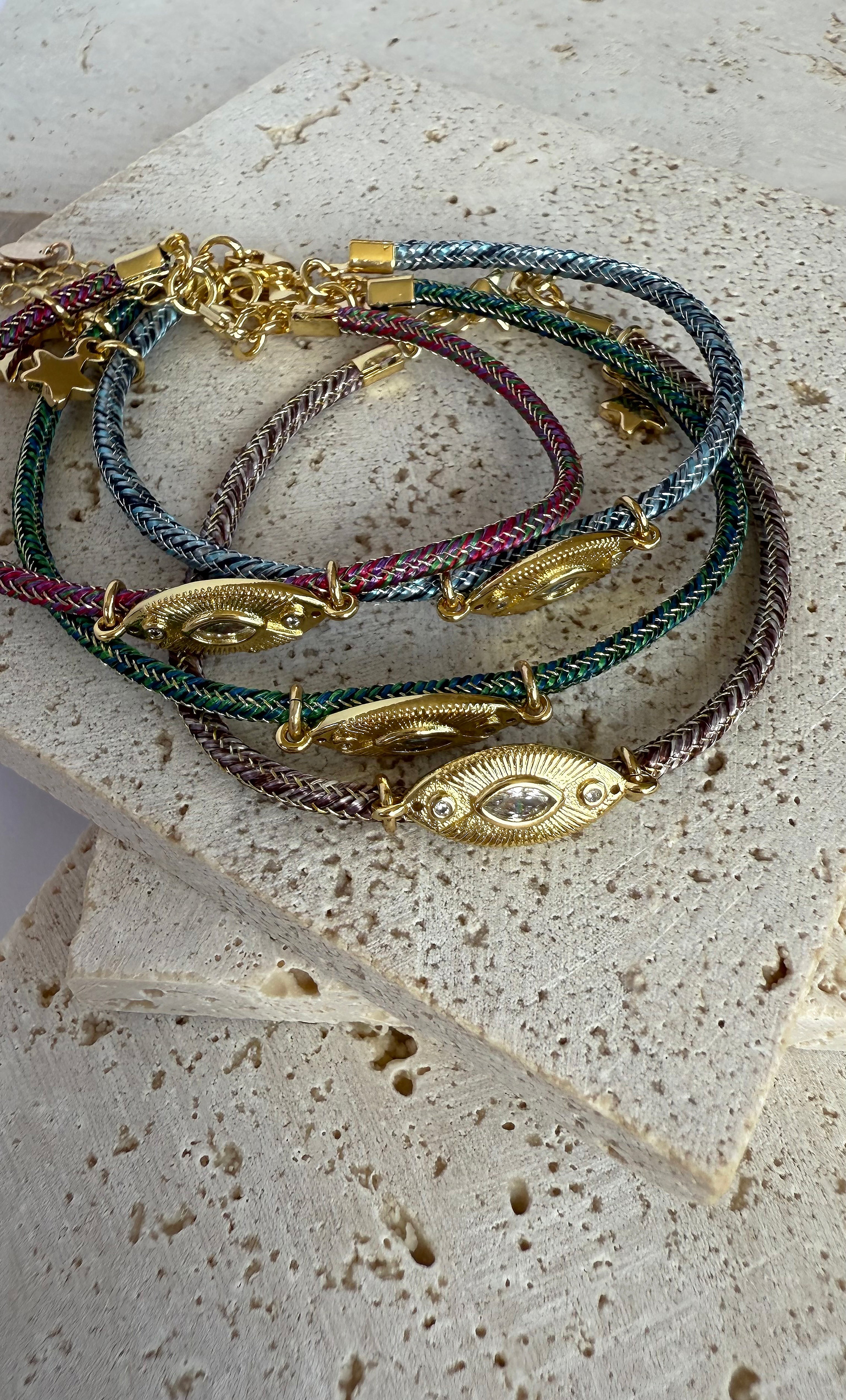 Solstice 24K Gold Fill Charm Lurex Green Cord Bracelet | Tunik