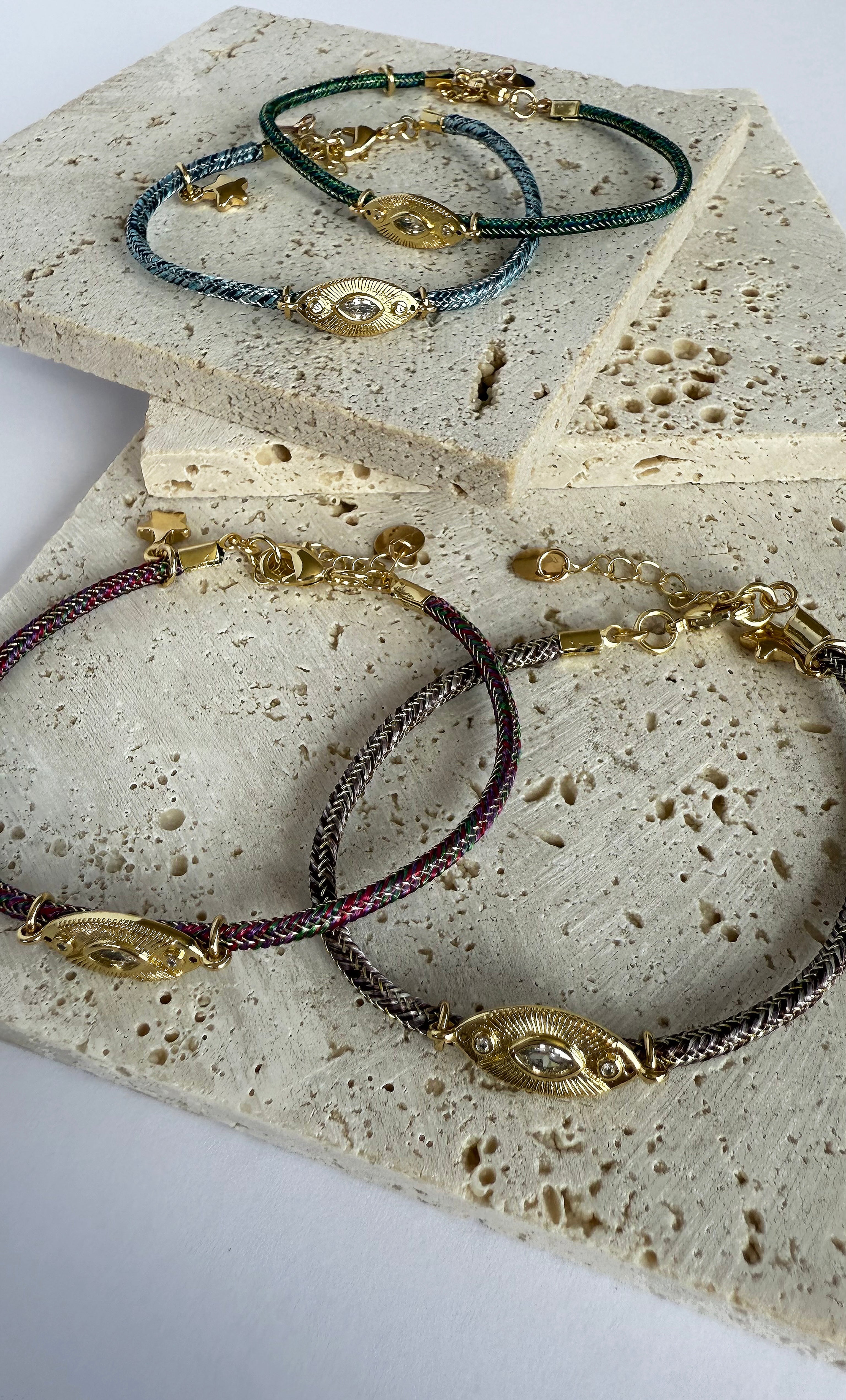 Solstice 24K Gold Fill Charm Lurex Green Cord Bracelet | Tunik