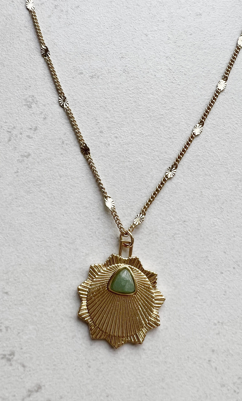 The Tunik Sunburst Aventurine Stone Medallion Necklace