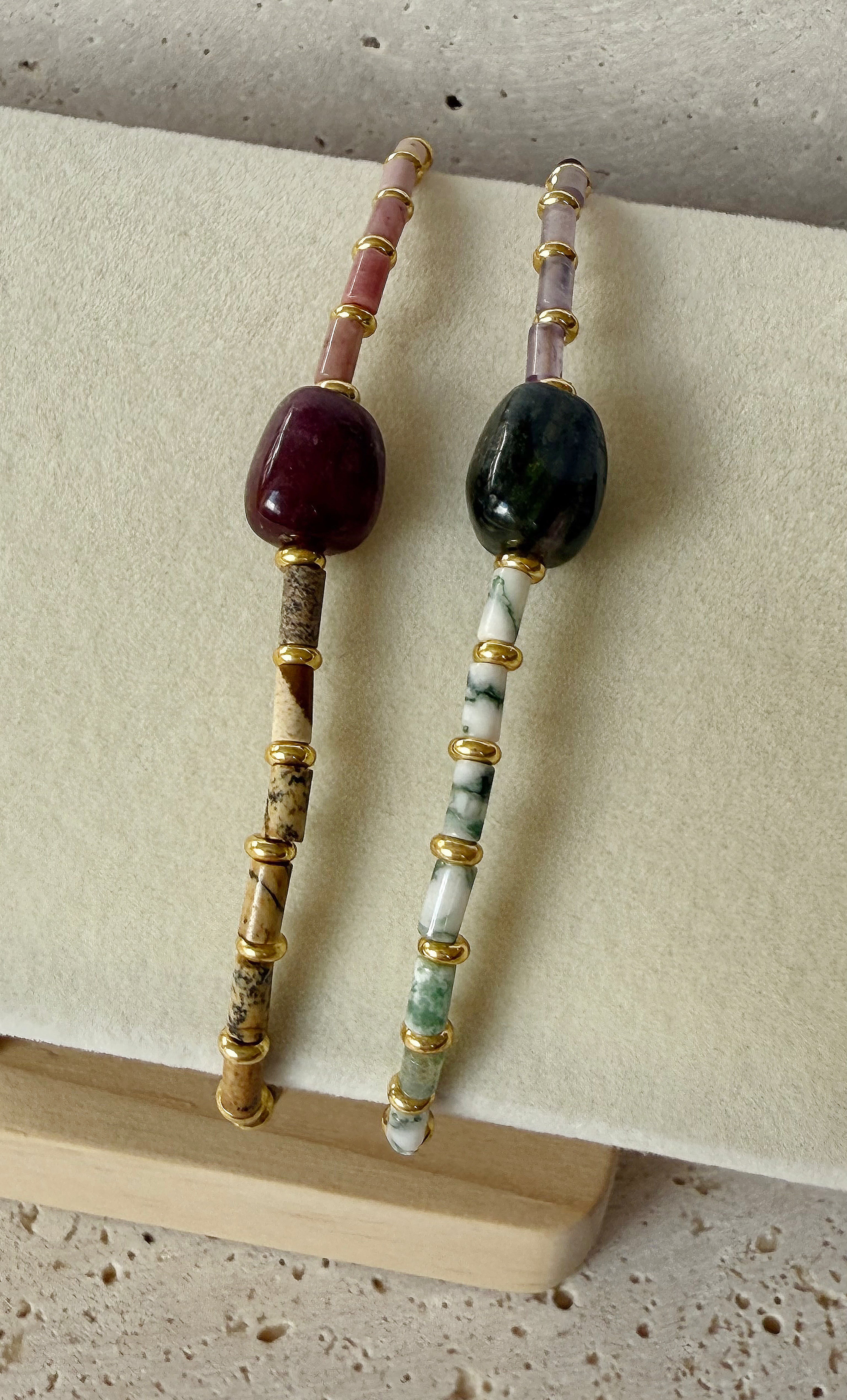 Terra Nomade Pink Rhodonite and Natural Jasper Handmade Beaded Bracelet | Tunik