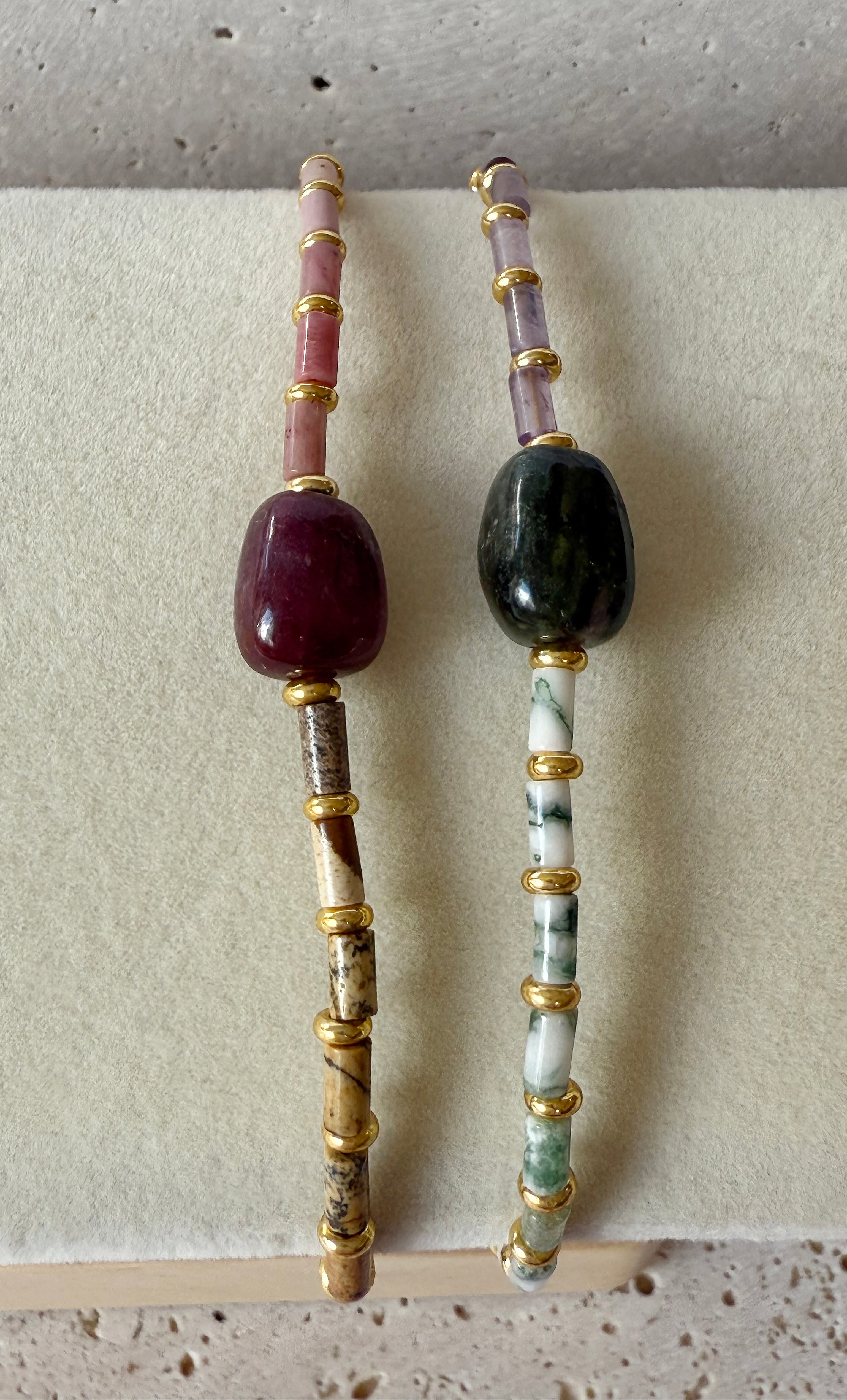 Terra Nomade Green Tree Agate and Amethyst Handmade Beaded Bracelet | Tunik