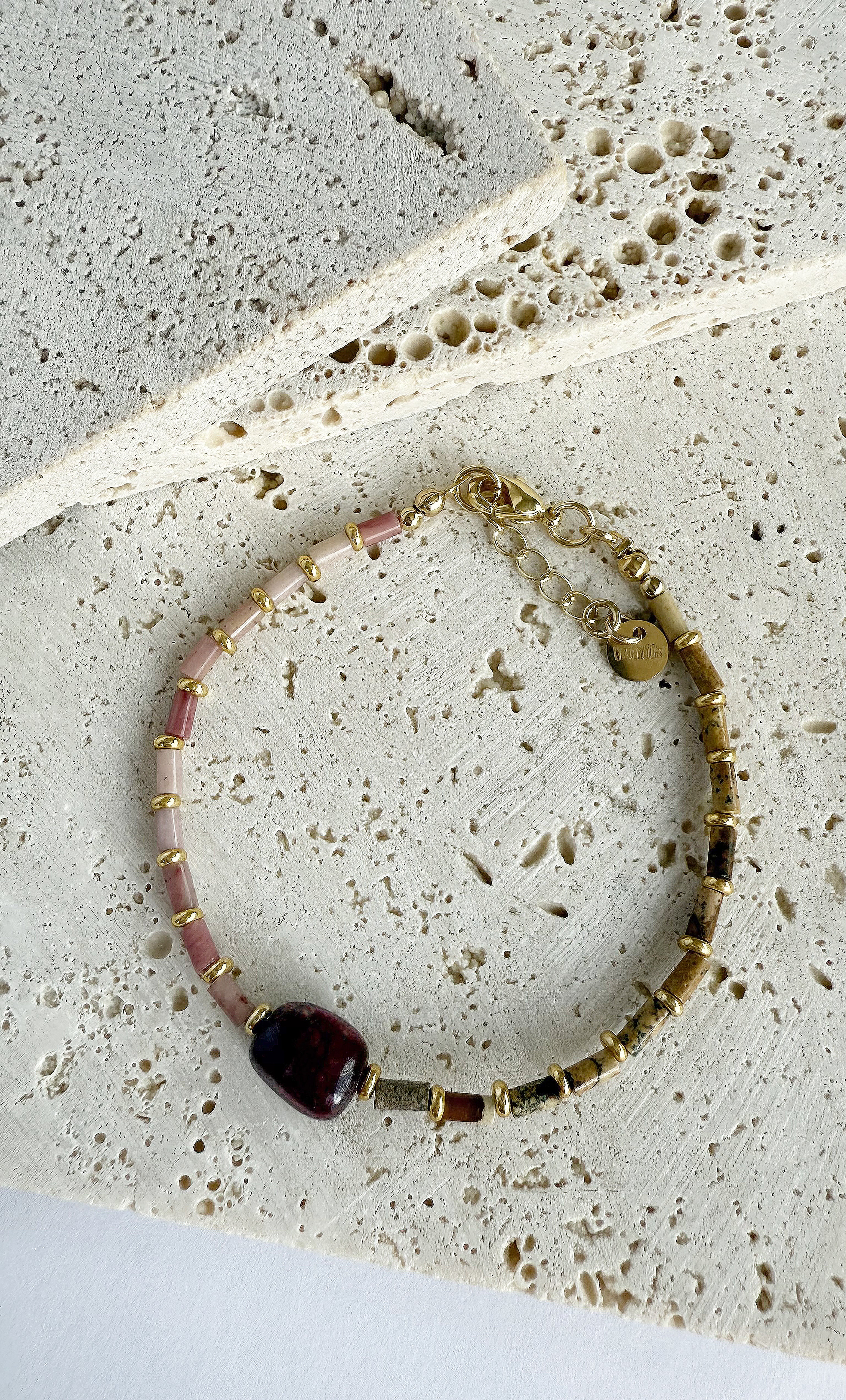 Terra Nomade Pink Rhodonite and Natural Jasper Handmade Beaded Bracelet | Tunik