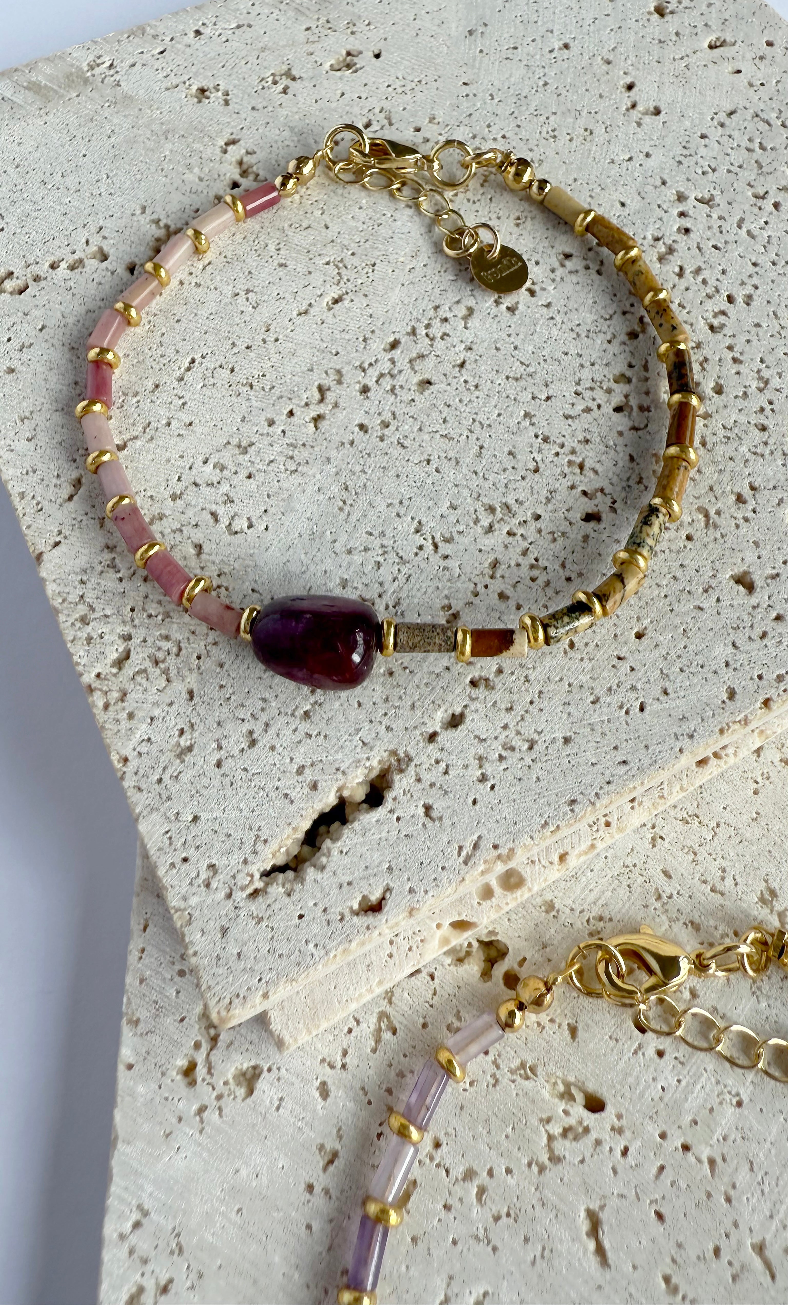 Terra Nomade Pink Rhodonite and Natural Jasper Handmade Beaded Bracelet | Tunik