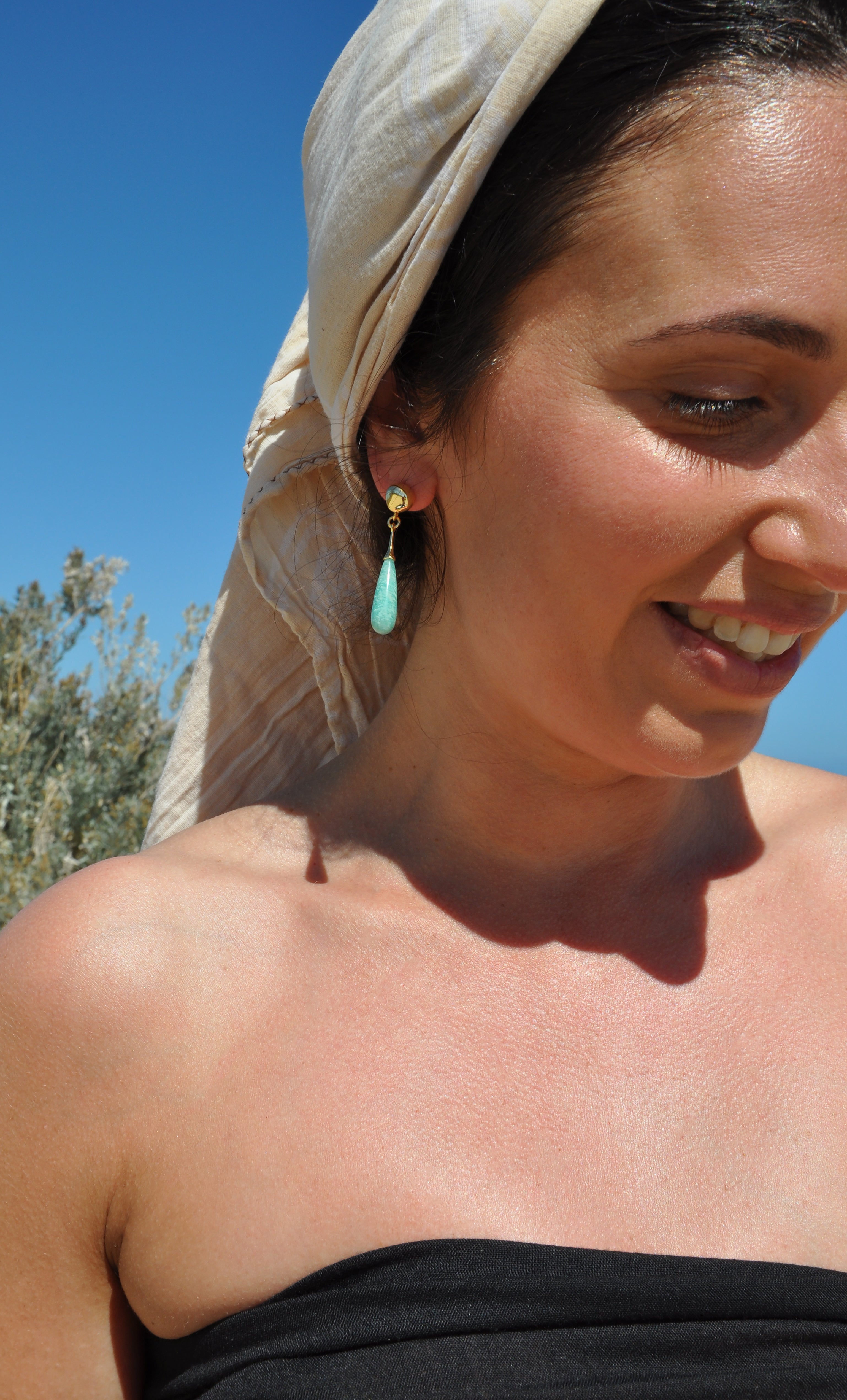 Wanderlight Amazonite Precious Stone Drop 24K Gold Fill Stud Earrings | Tunik