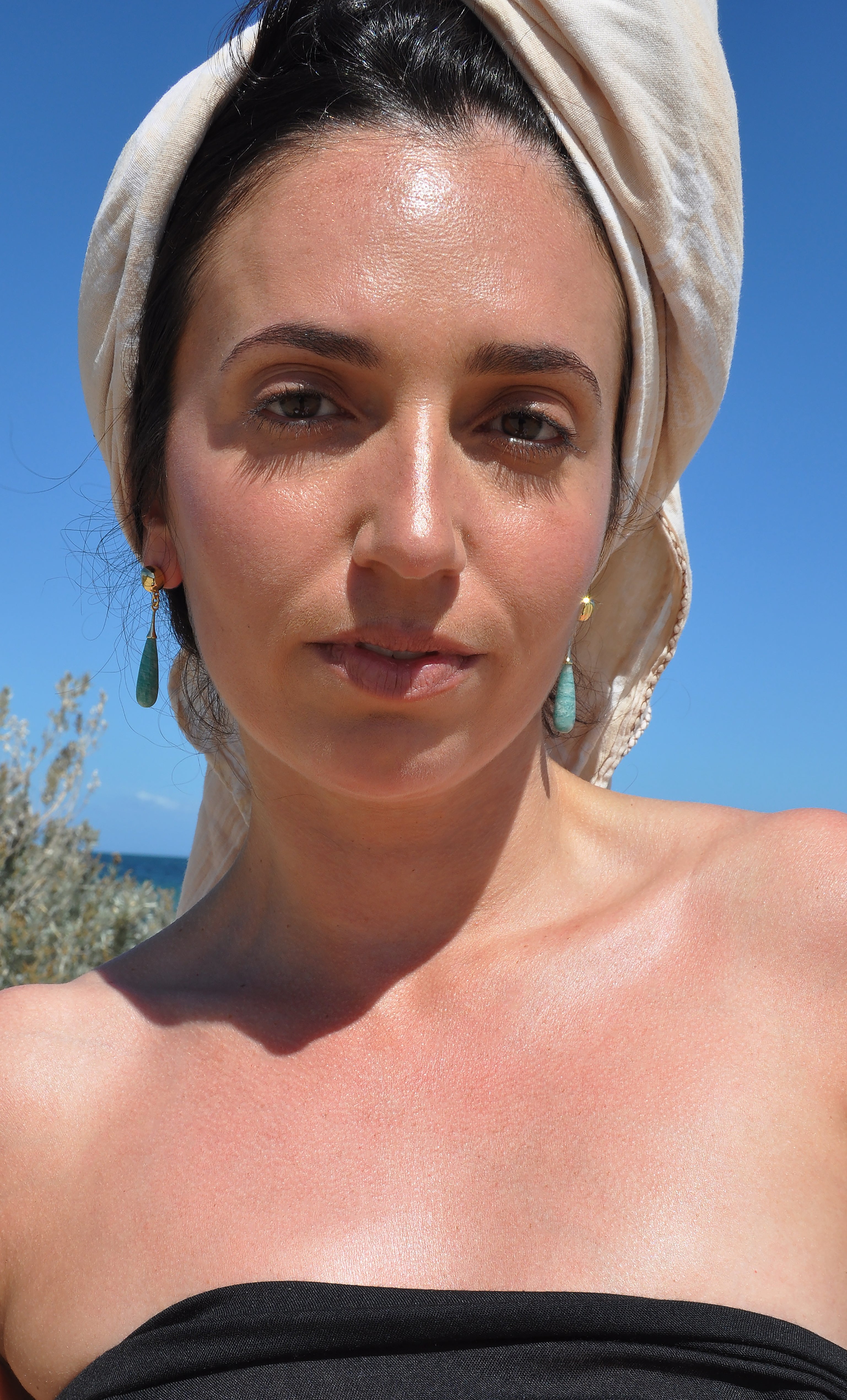 Wanderlight Amazonite Precious Stone Drop 24K Gold Fill Stud Earrings | Tunik