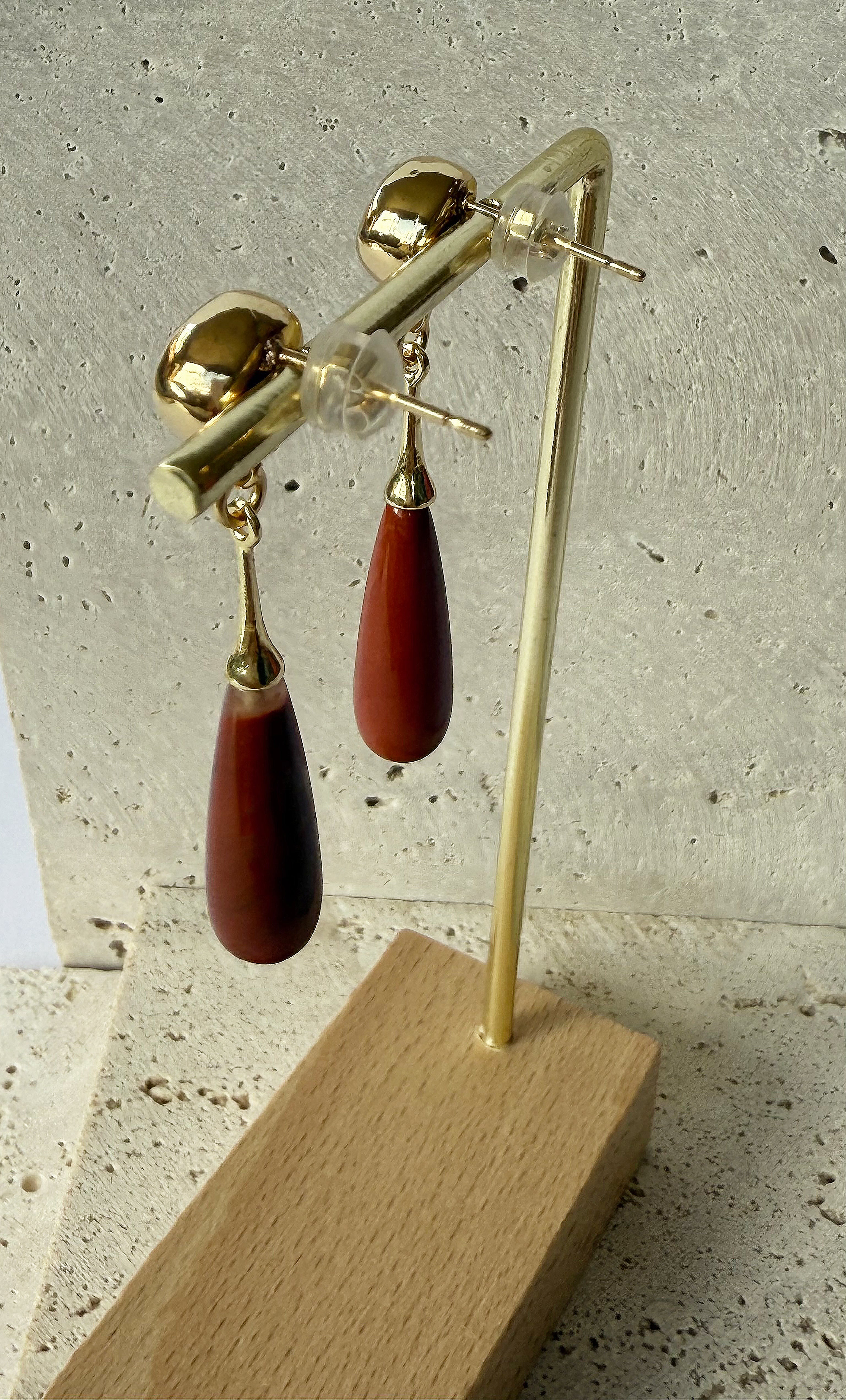 Wanderlight Carnelian Precious Stone Drop 24K Gold Fill Stud Earrings | Tunik