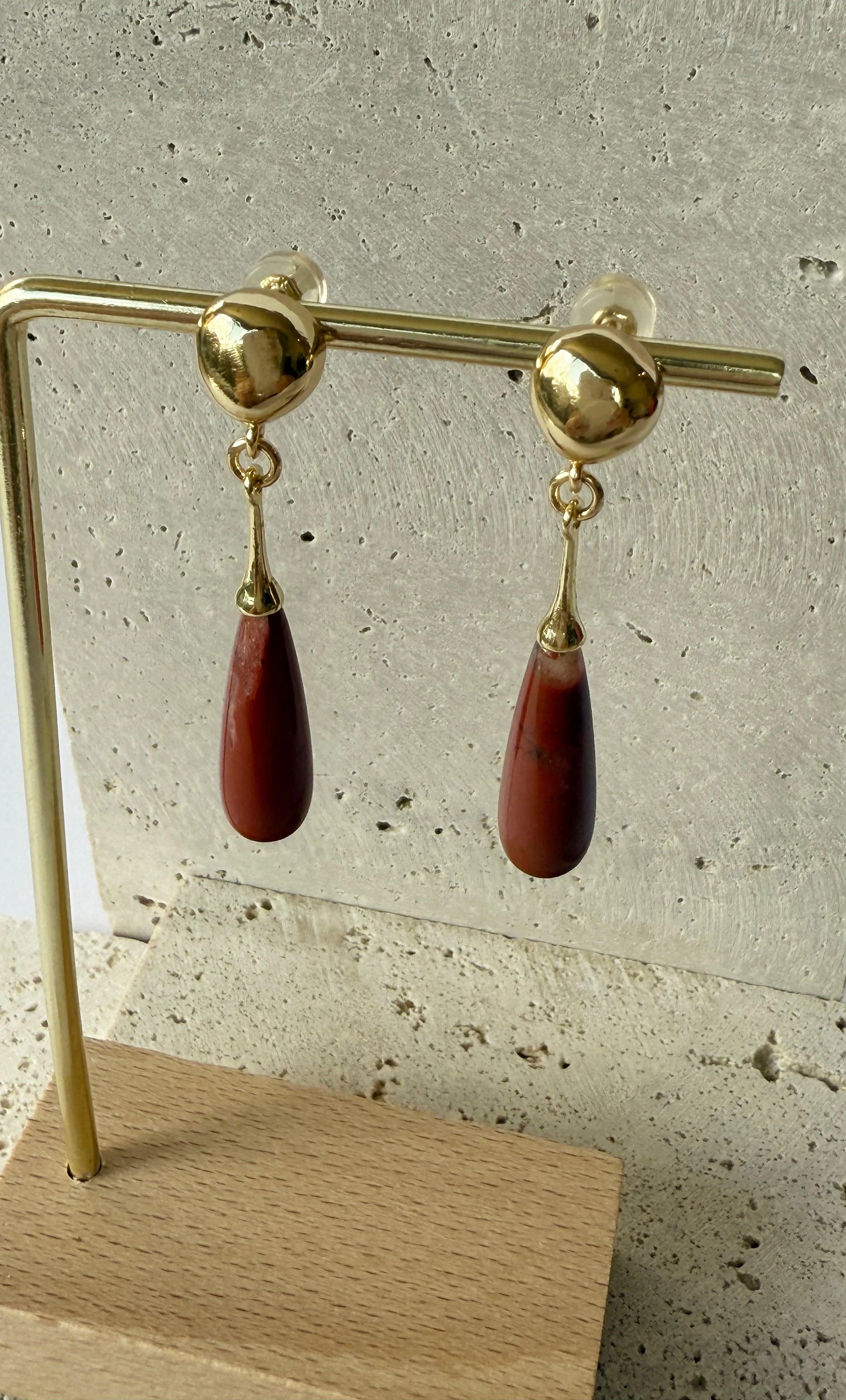 Wanderlight Carnelian Precious Stone Drop 24K Gold Fill Stud Earrings | Tunik