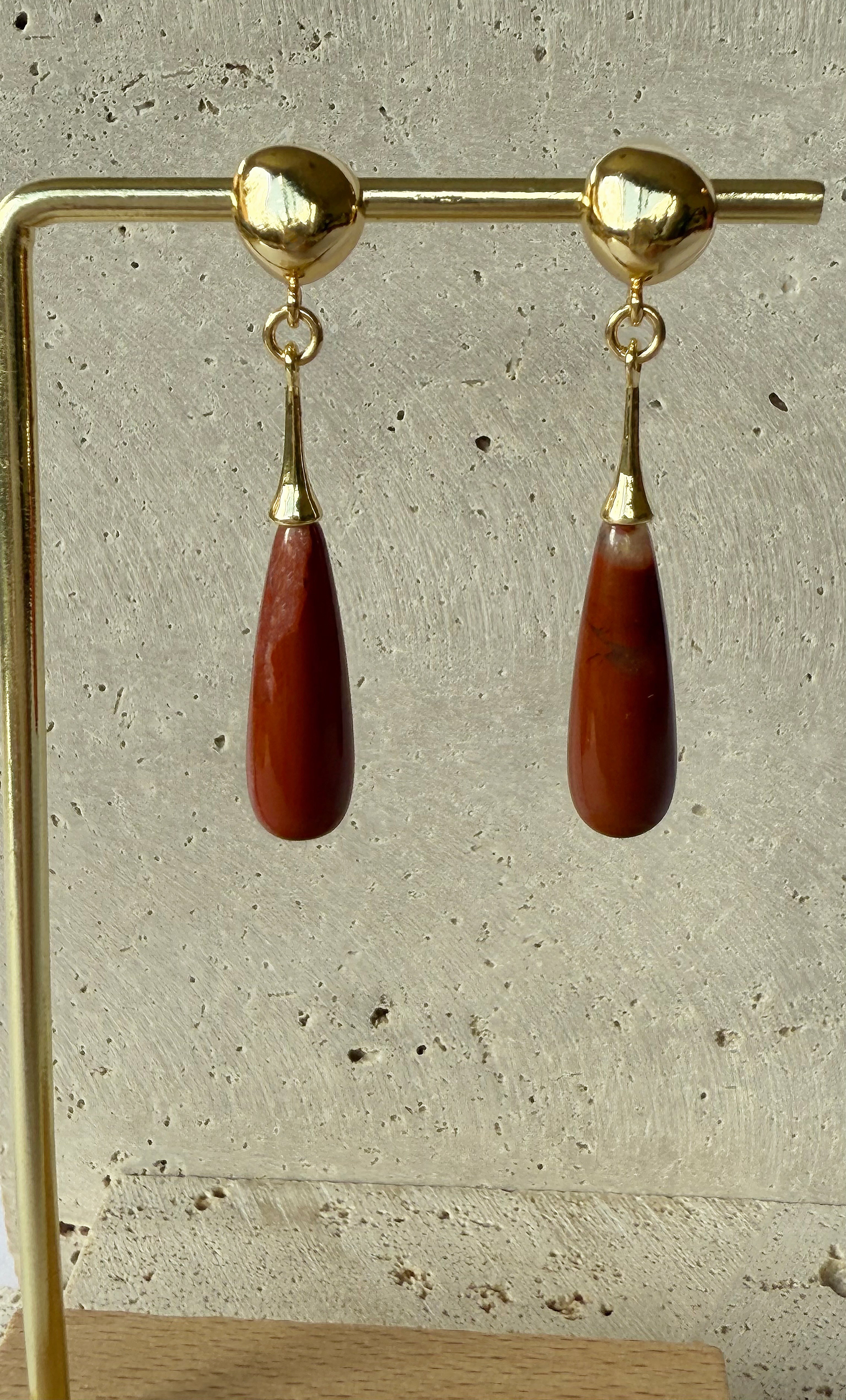 Wanderlight Carnelian Precious Stone Drop 24K Gold Fill Stud Earrings | Tunik