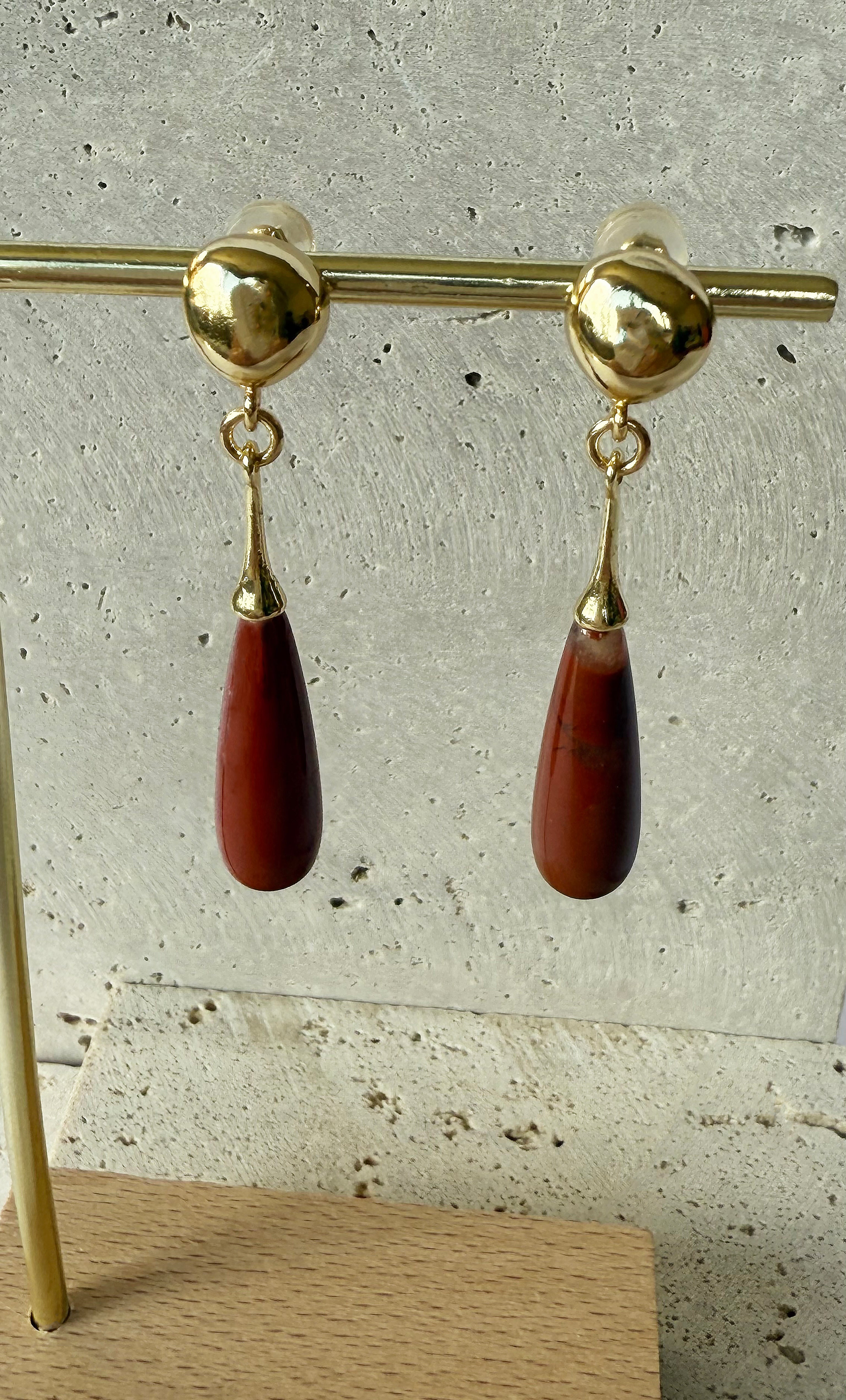 Wanderlight Carnelian Precious Stone Drop 24K Gold Fill Stud Earrings | Tunik