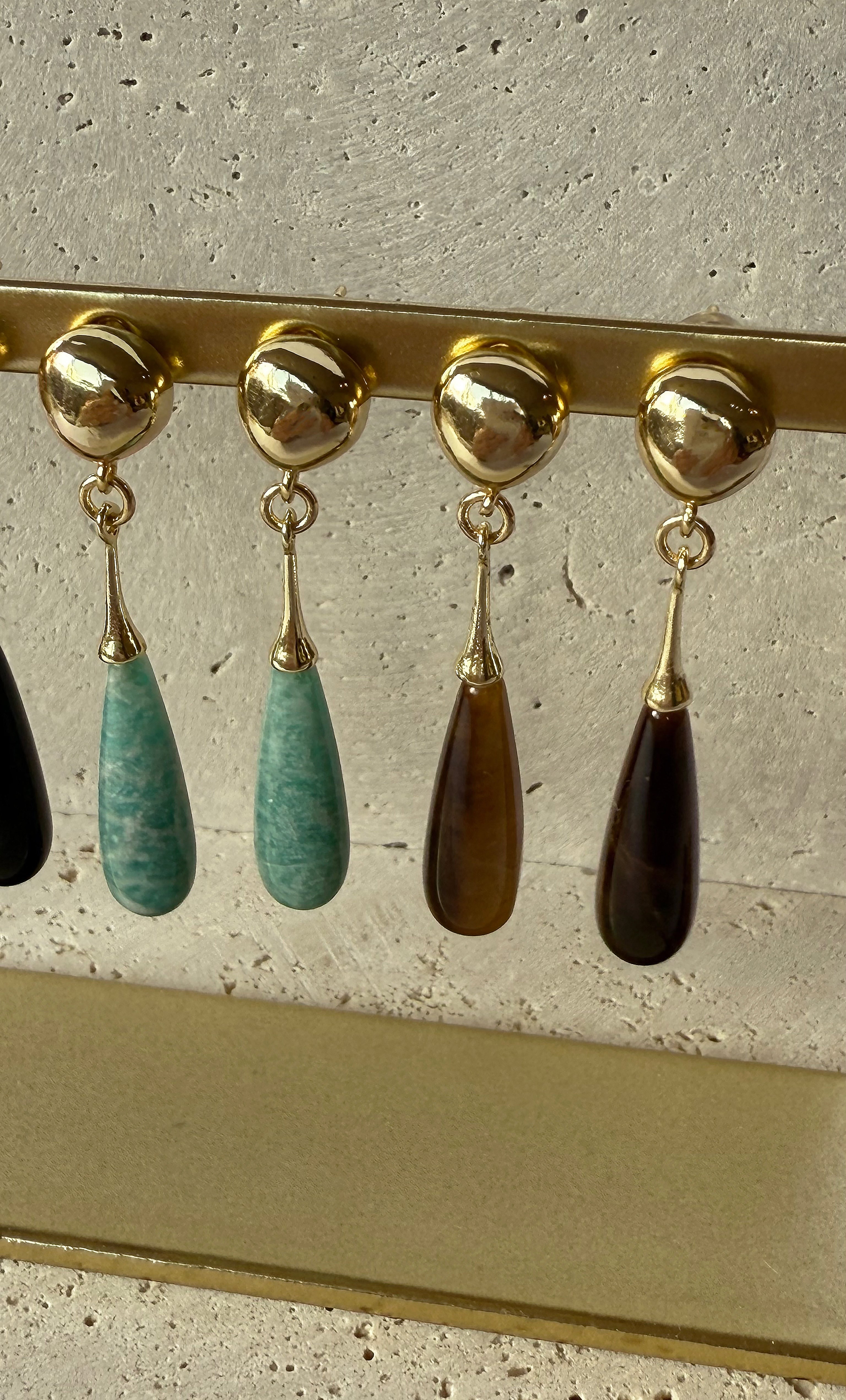 Wanderlight Tigers Eye Precious Stone Drop 24K Gold Fill Stud Earrings | Tunik