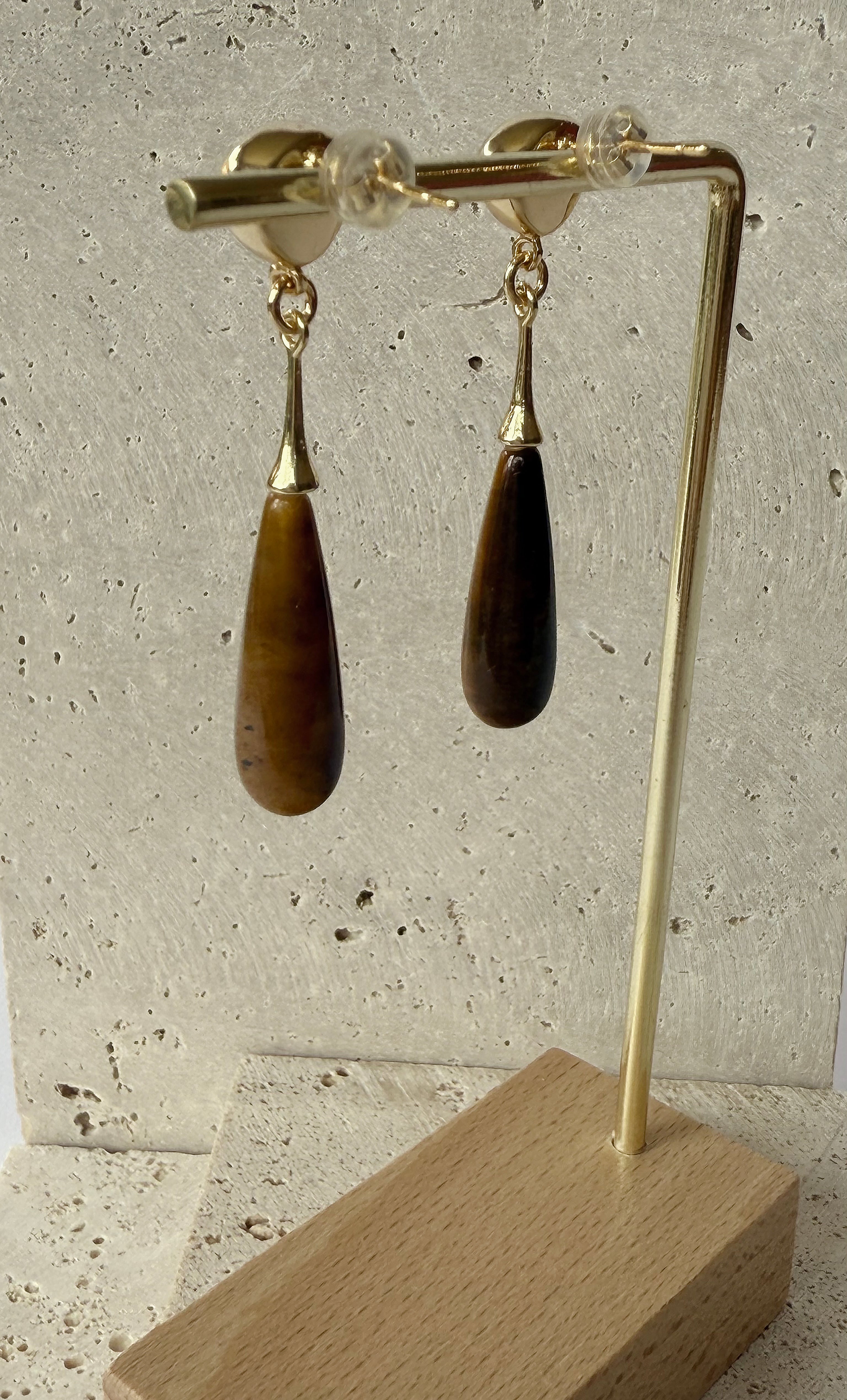 Wanderlight Tigers Eye Precious Stone Drop 24K Gold Fill Stud Earrings | Tunik