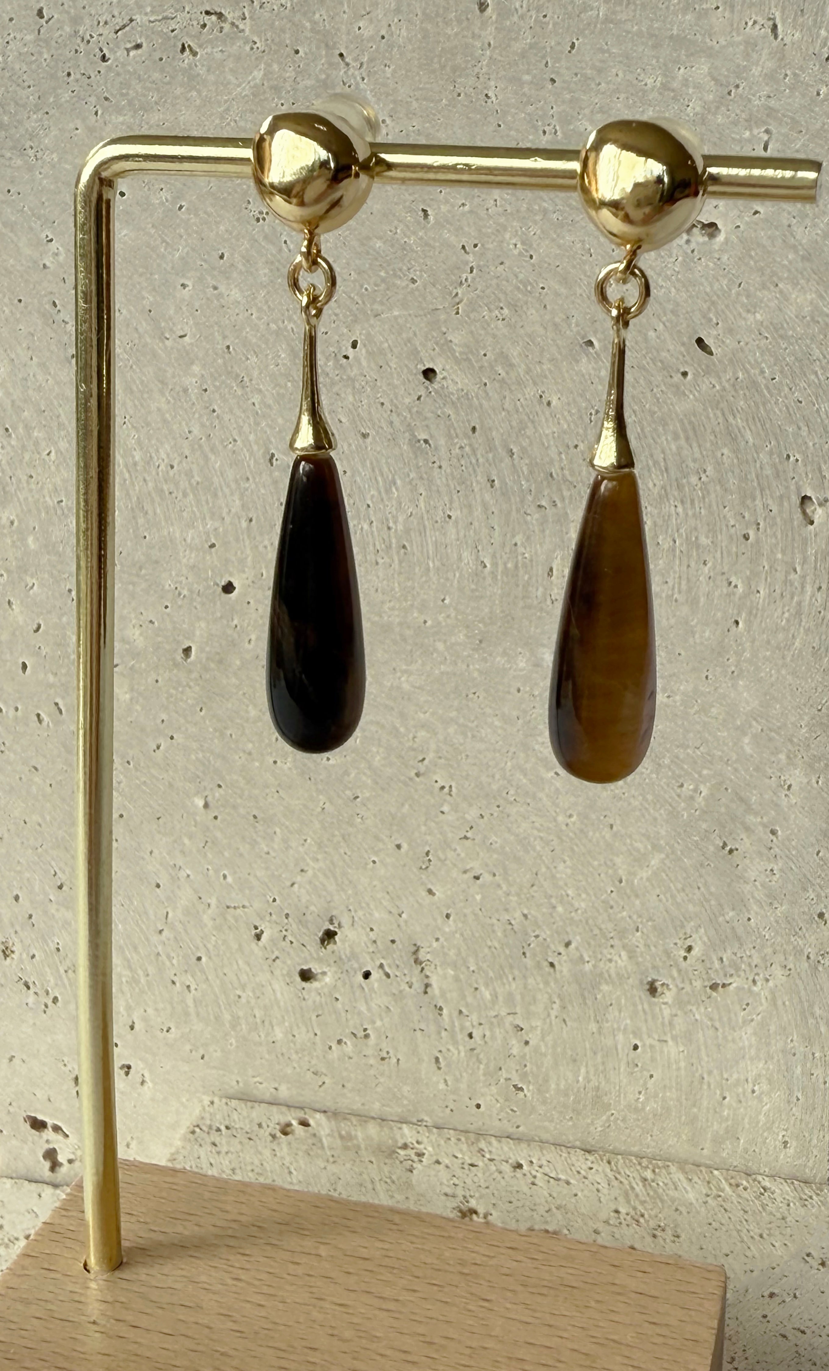 Wanderlight Tigers Eye Precious Stone Drop 24K Gold Fill Stud Earrings | Tunik