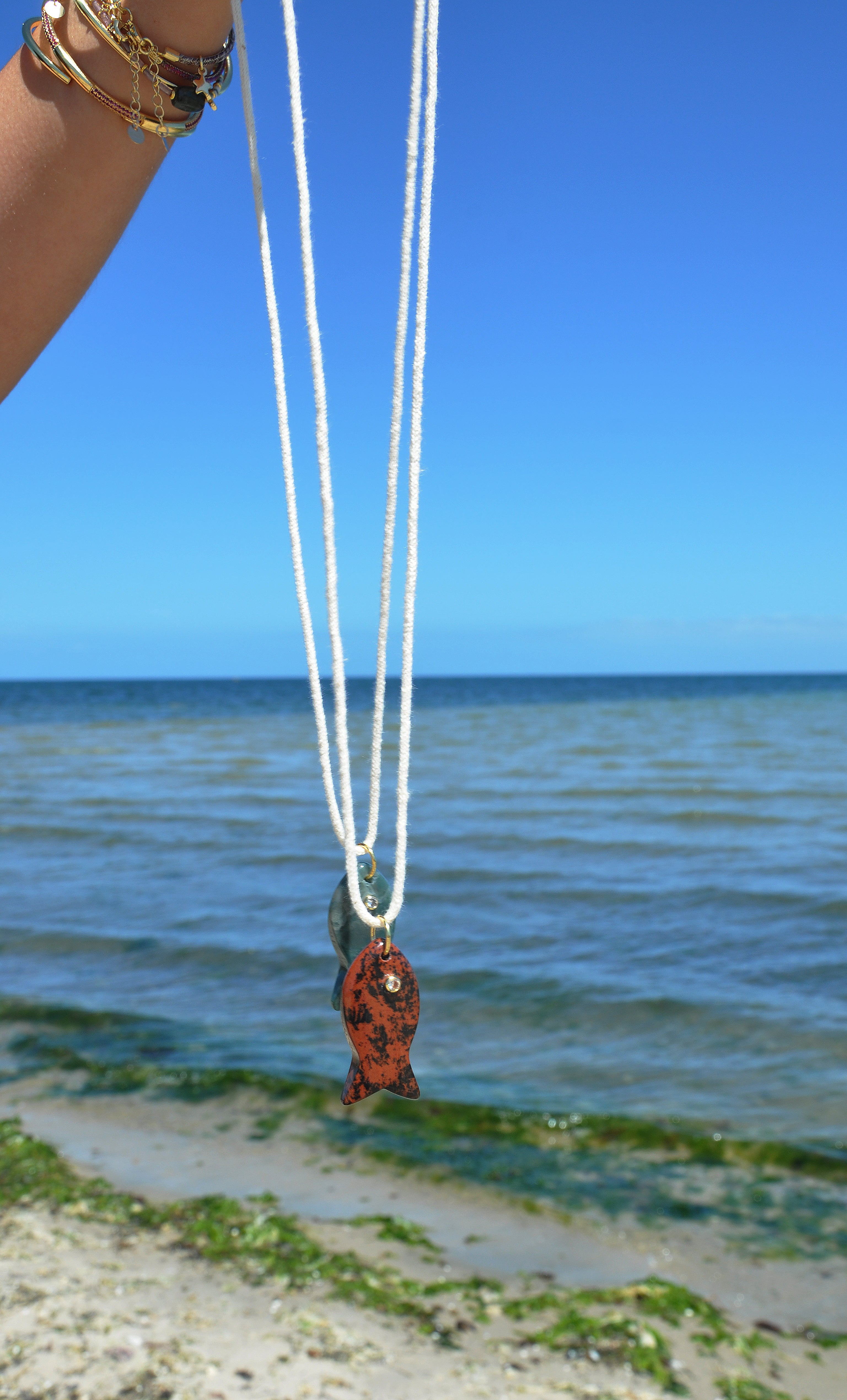 Wanderlust Red Jasper Carved Stone Fish Pendant Long Line Necklace | Tunik