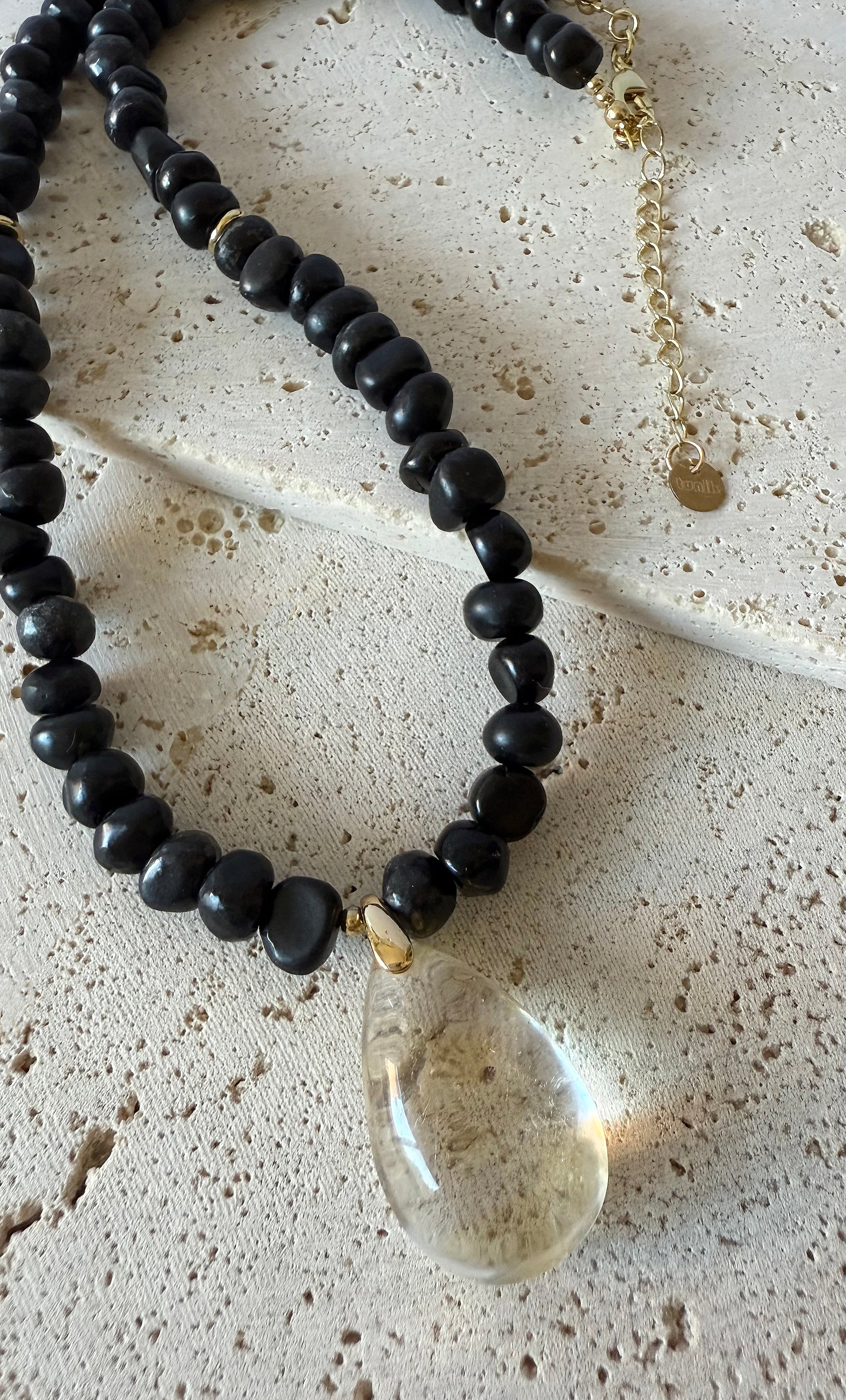 Nomade Amulet Natural Shungite Pebble Bead Necklace with Citrine Pendant Handmade | Tunik